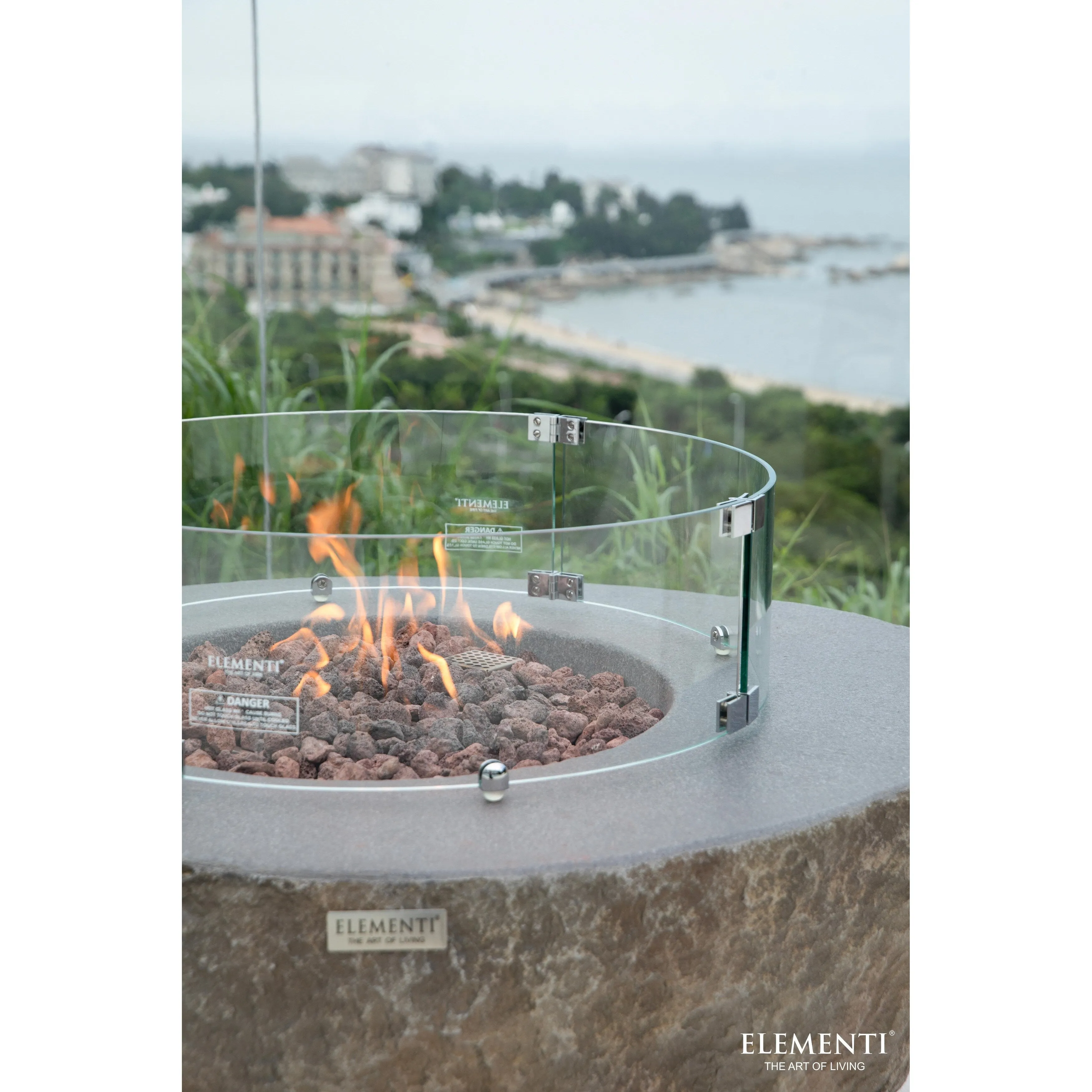 Elementi Boulder 45.000 BTU Concrete Propane Fire Table with Lava Rocks & Cover - 43.3 X 35 X 16.1