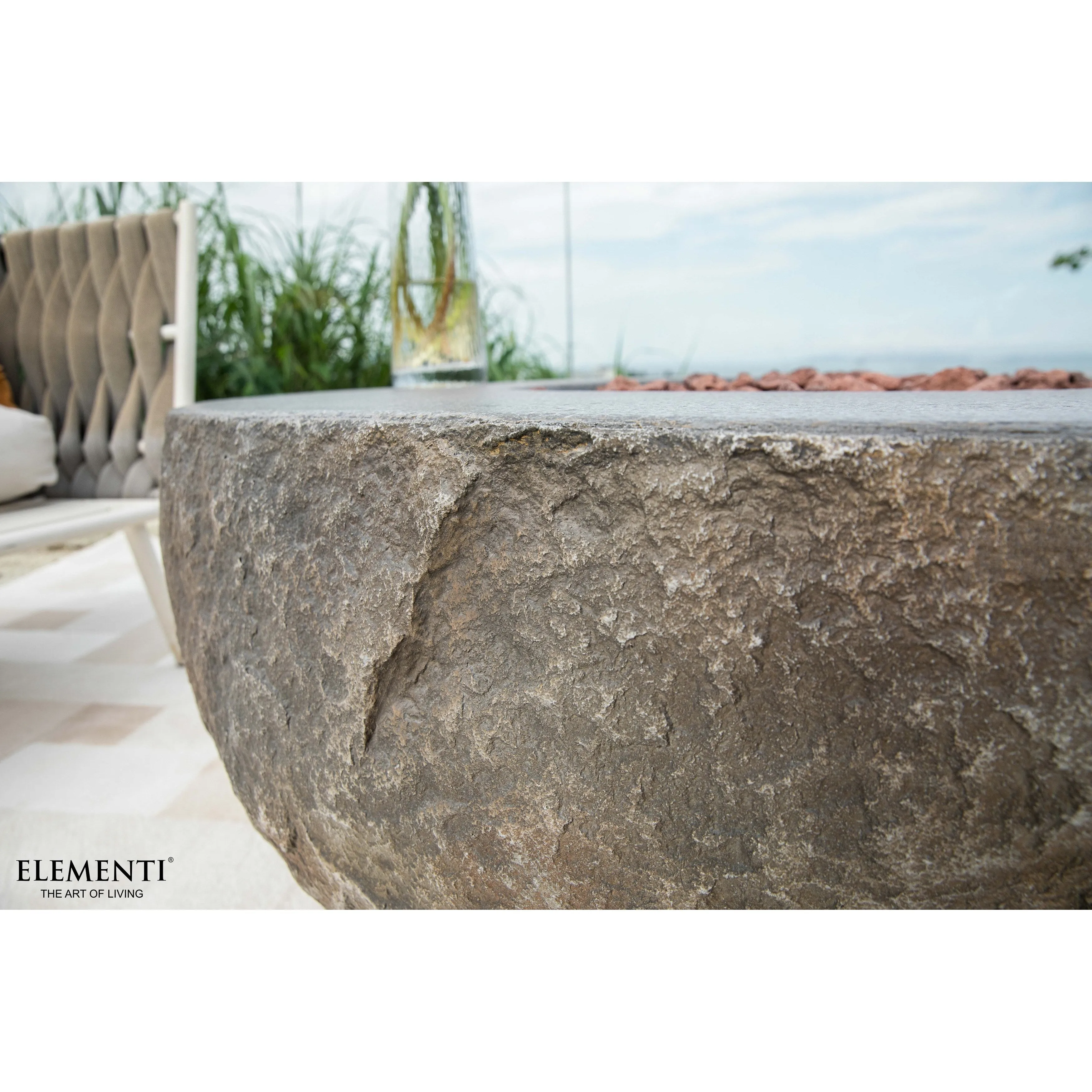 Elementi Boulder 45.000 BTU Concrete Propane Fire Table with Lava Rocks & Cover - 43.3 X 35 X 16.1