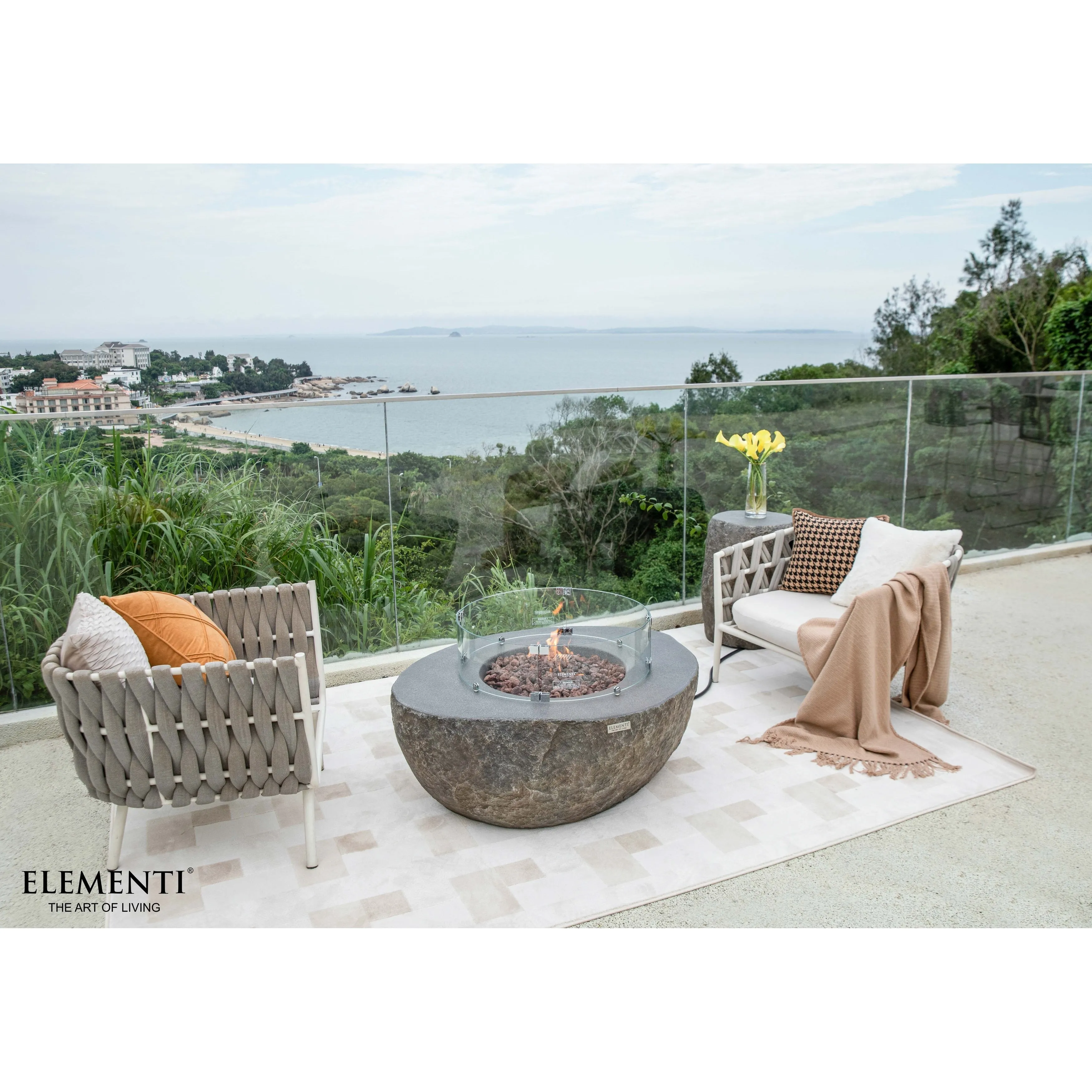 Elementi Boulder 45.000 BTU Concrete Propane Fire Table with Lava Rocks & Cover - 43.3 X 35 X 16.1