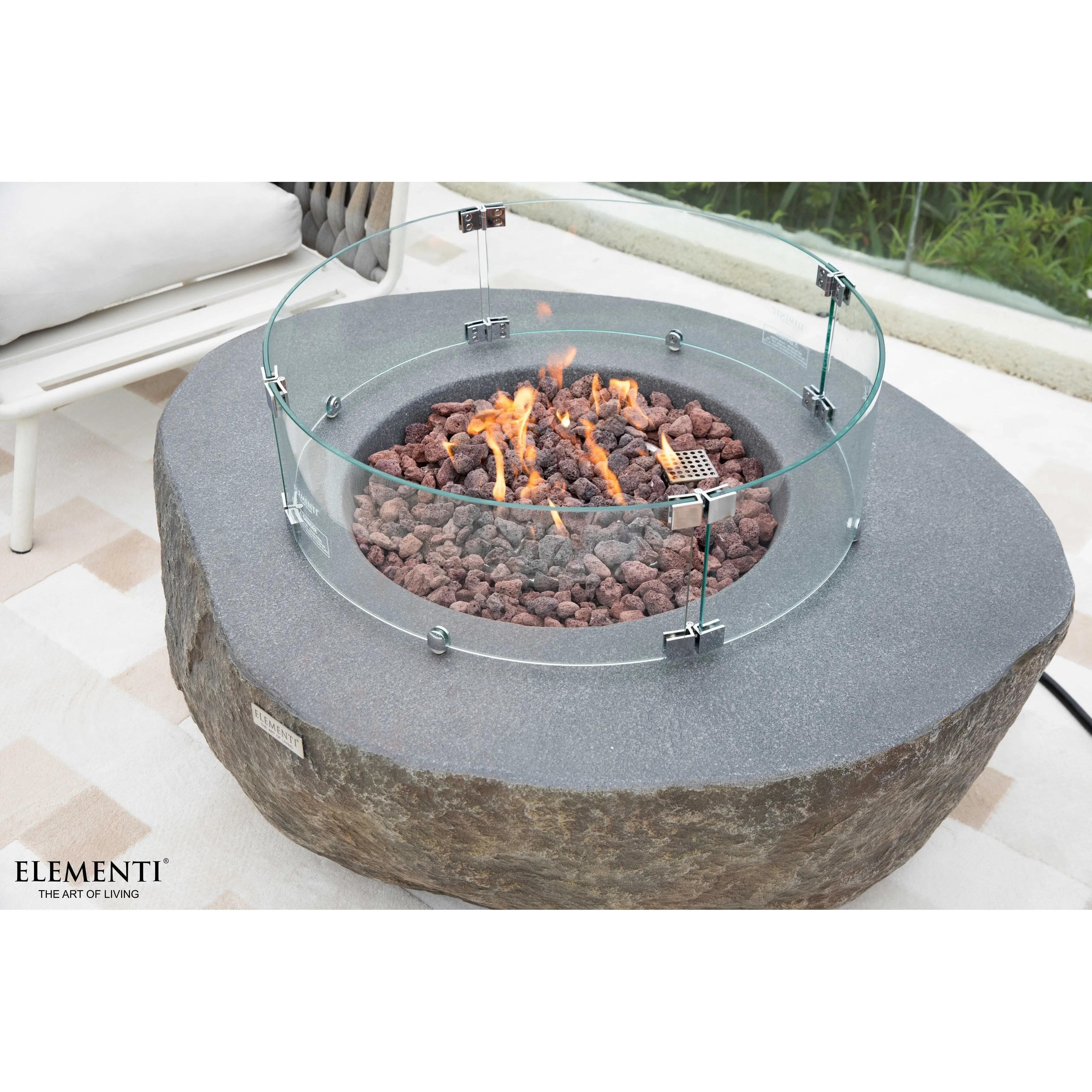 Elementi Boulder 45.000 BTU Concrete Propane Fire Table with Lava Rocks & Cover - 43.3 X 35 X 16.1