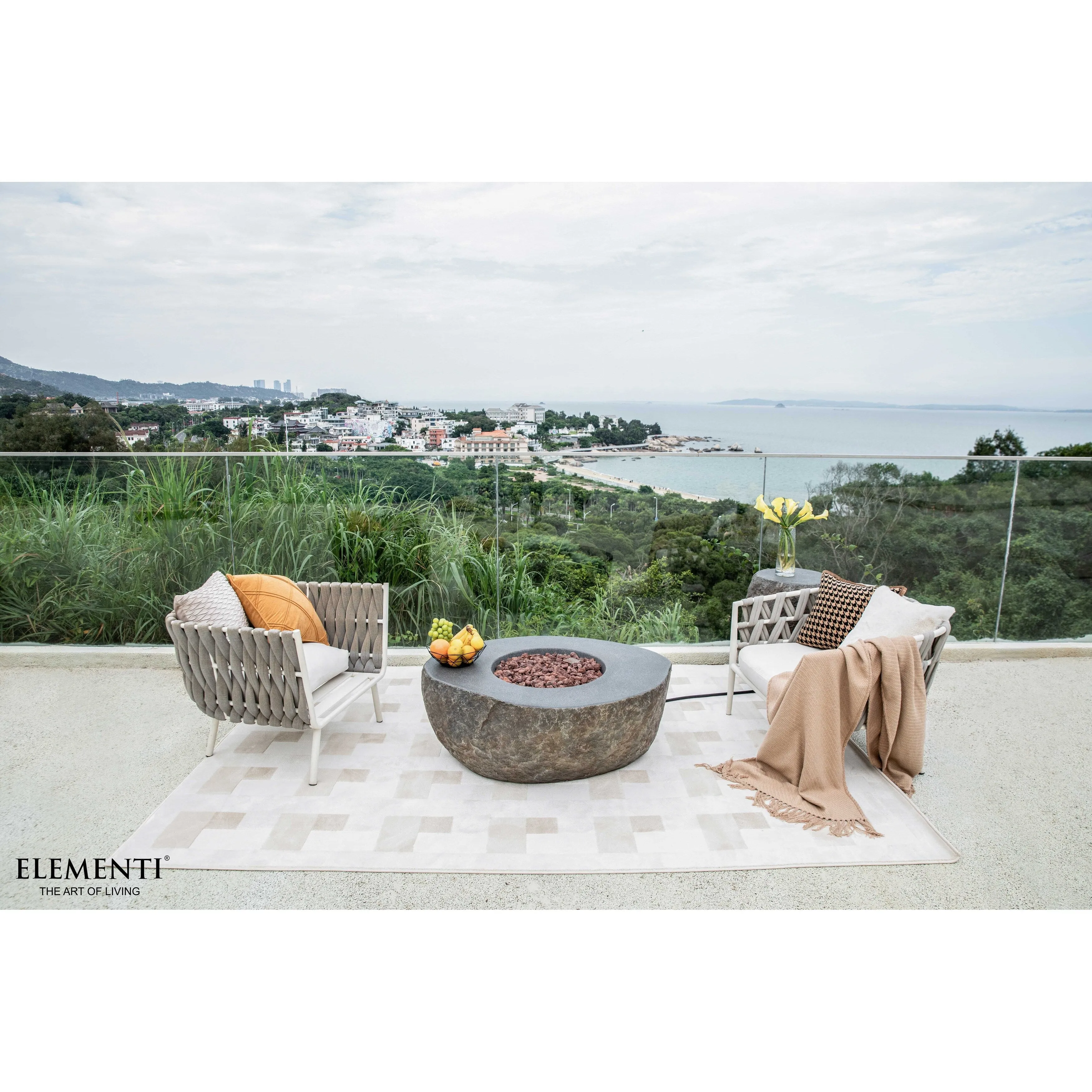 Elementi Boulder 45.000 BTU Concrete Propane Fire Table with Lava Rocks & Cover - 43.3 X 35 X 16.1