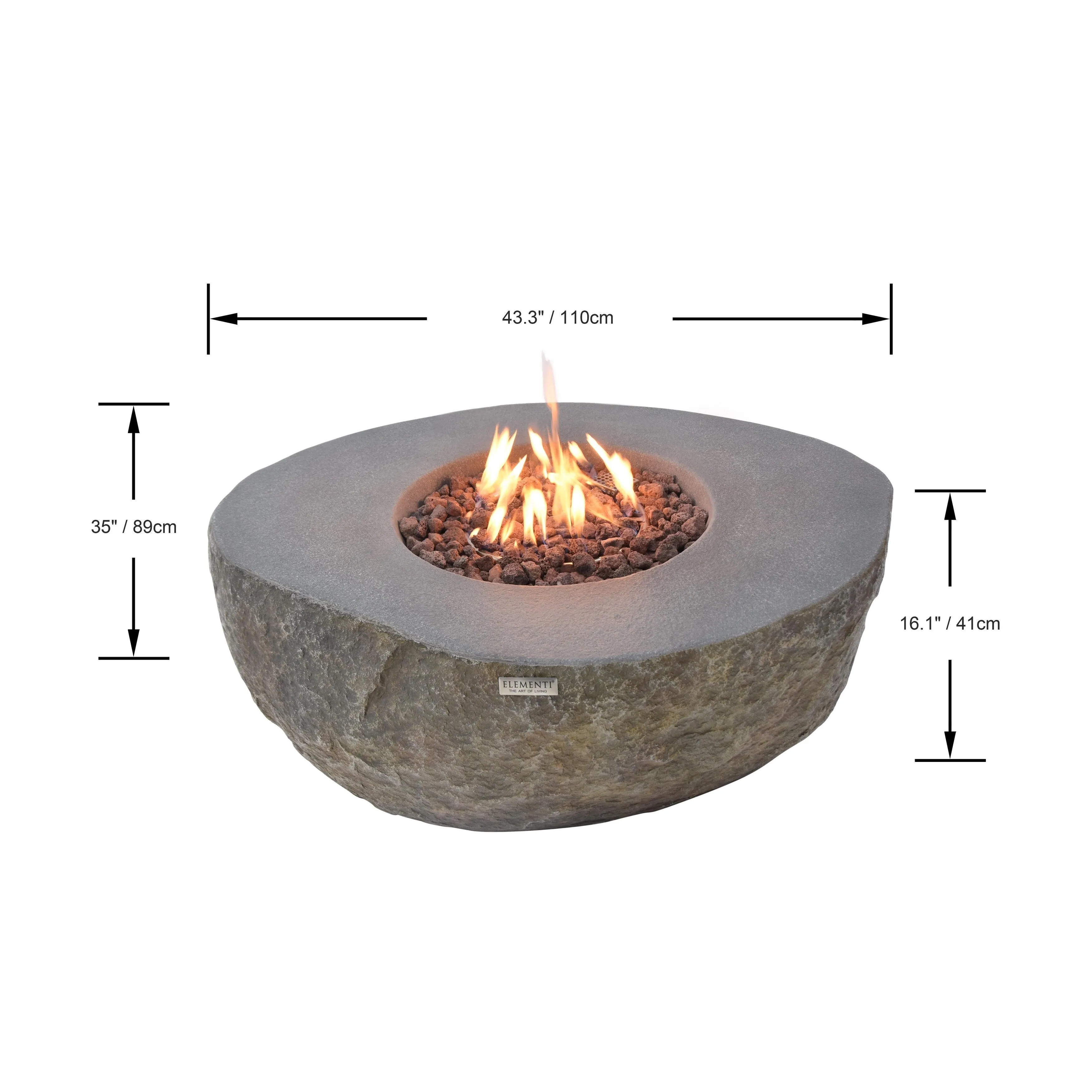 Elementi Boulder 45.000 BTU Concrete Propane Fire Table with Lava Rocks & Cover - 43.3 X 35 X 16.1