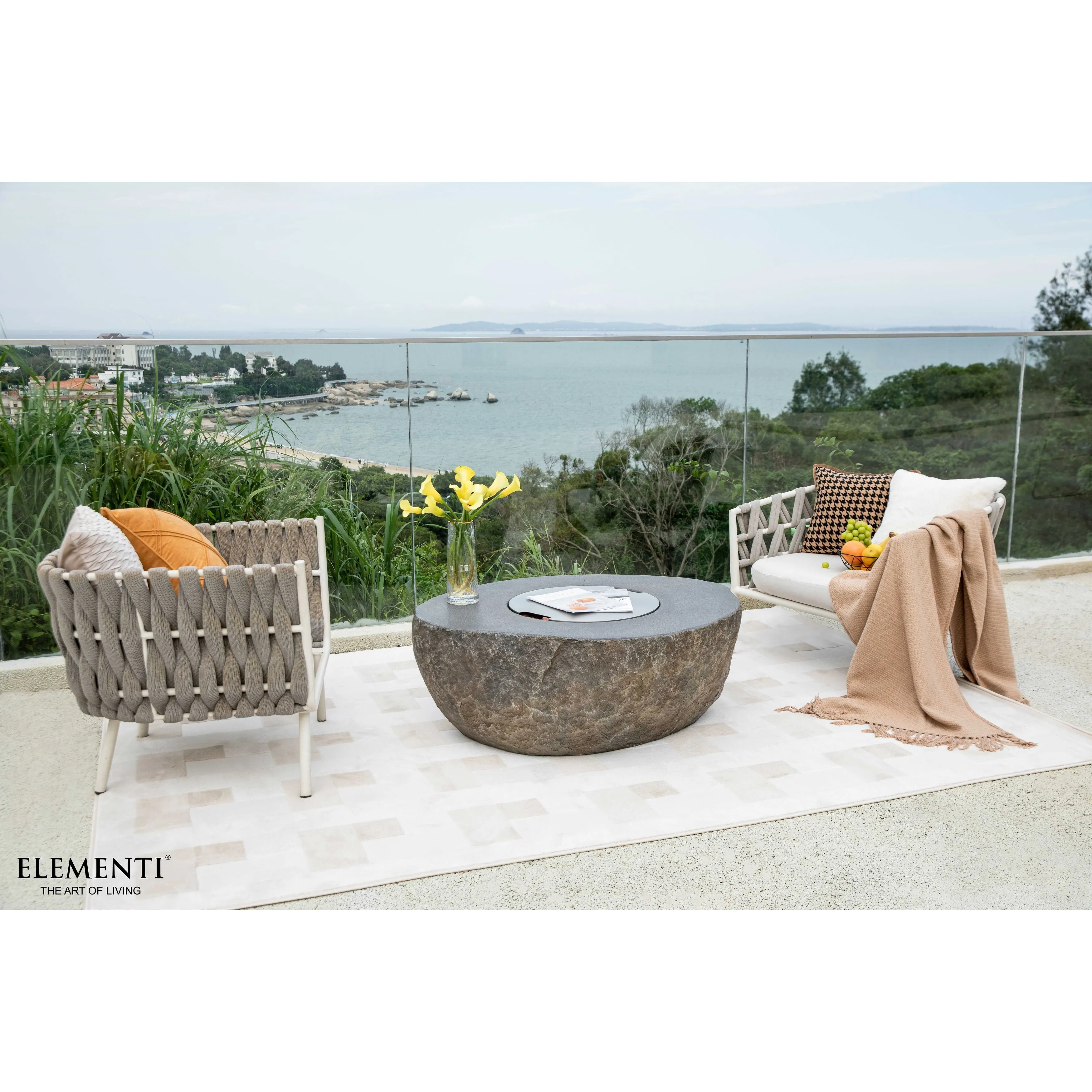Elementi Boulder 45.000 BTU Concrete Propane Fire Table with Lava Rocks & Cover - 43.3 X 35 X 16.1