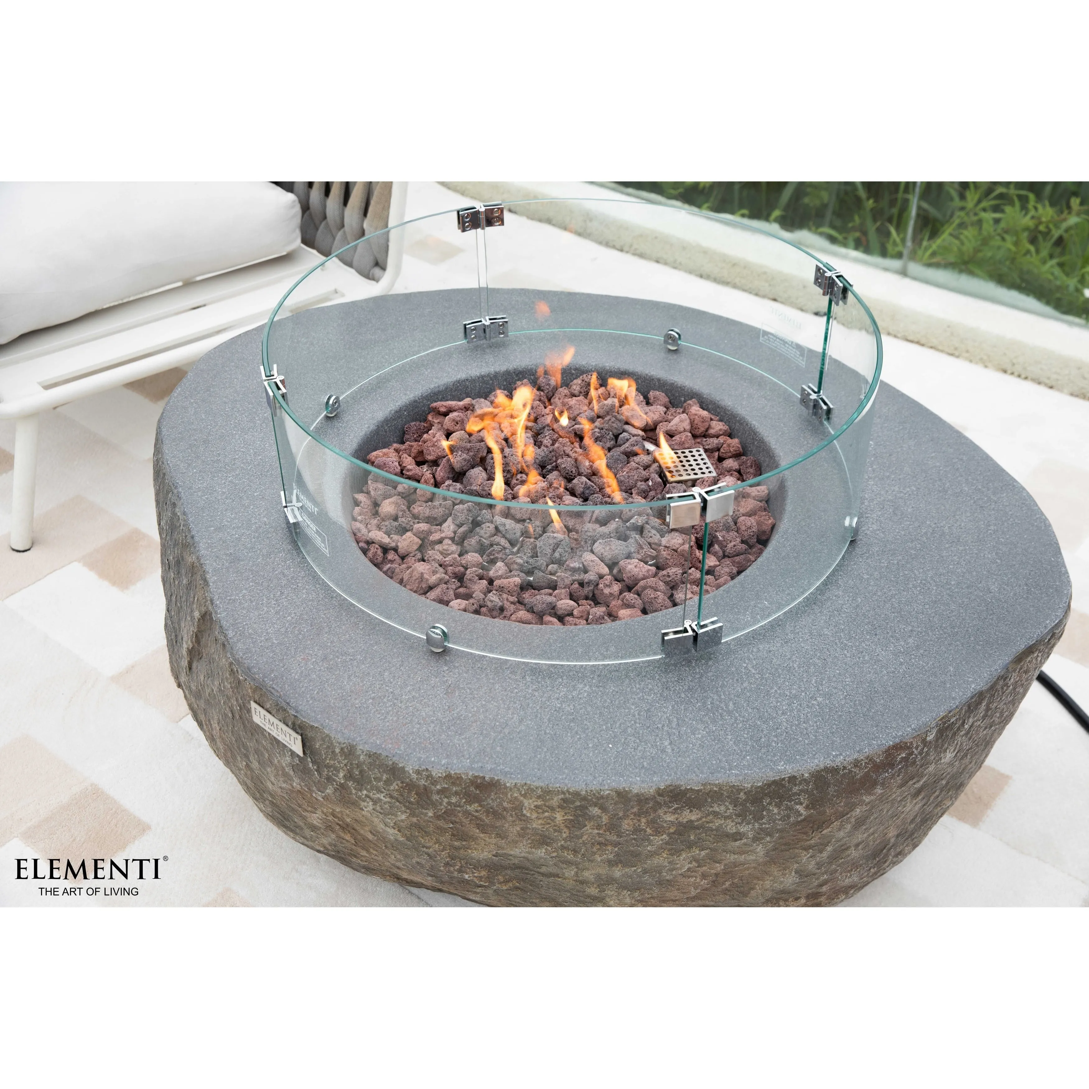 Elementi Boulder 45.000 BTU Concrete Propane Fire Table with Lava Rocks & Cover - 43.3 X 35 X 16.1
