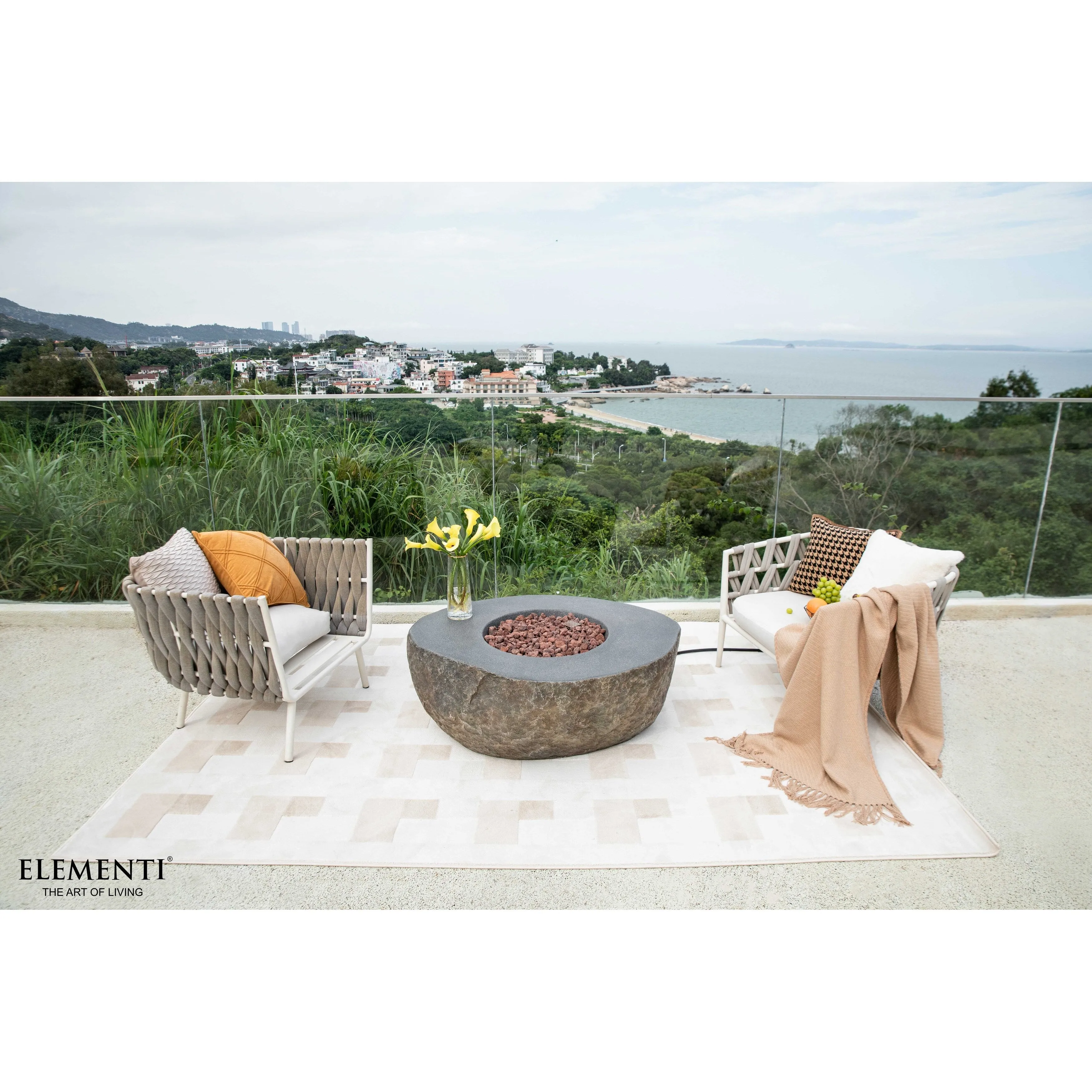 Elementi Boulder 45.000 BTU Concrete Propane Fire Table with Lava Rocks & Cover - 43.3 X 35 X 16.1