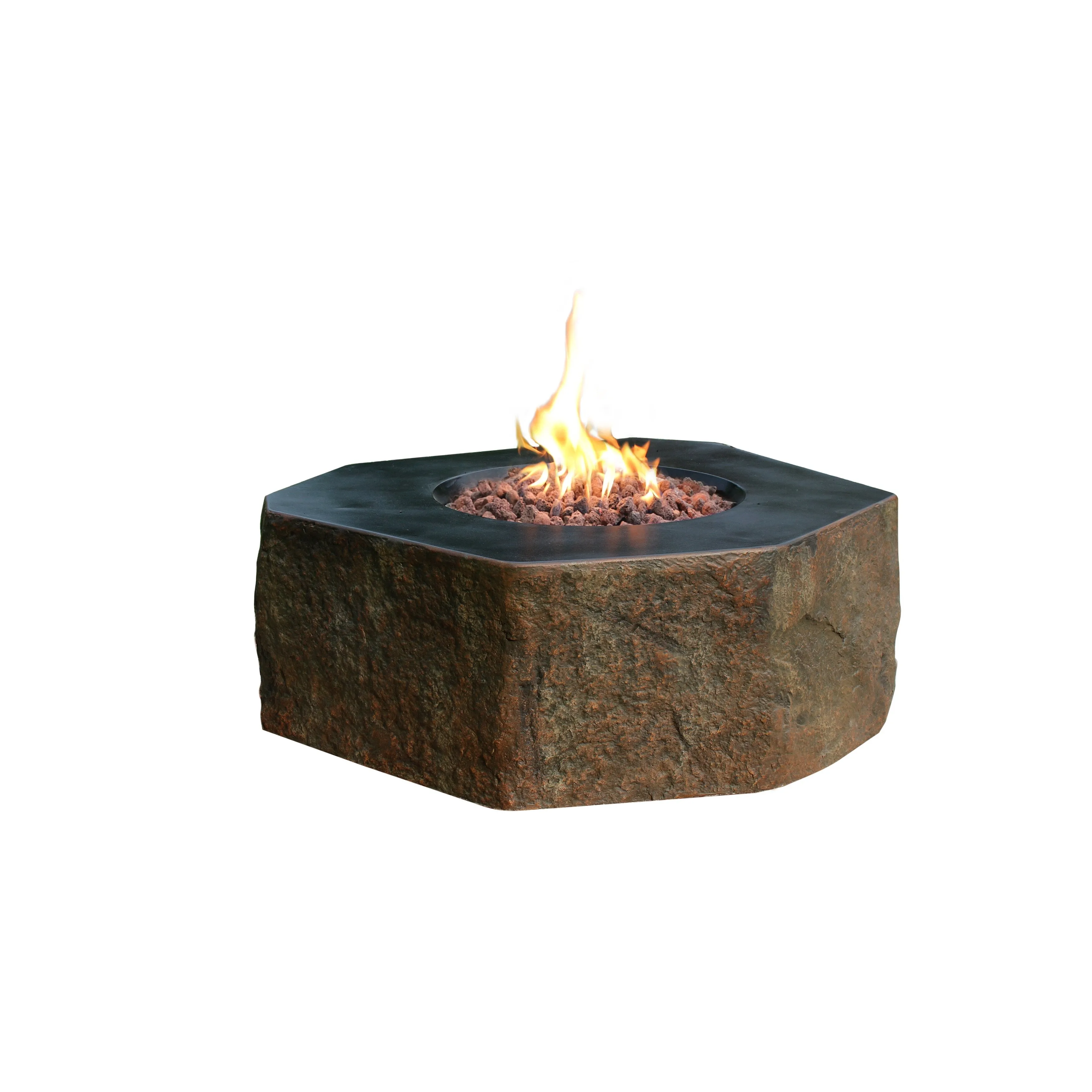 Elementi Columbia 45.000 BTU Concrete Propane Fire Table with Lava Rocks & Cover - 41.7 X 41.7 X 15.7