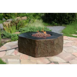 Elementi Columbia 45.000 BTU Concrete Propane Fire Table with Lava Rocks & Cover - 41.7 X 41.7 X 15.7