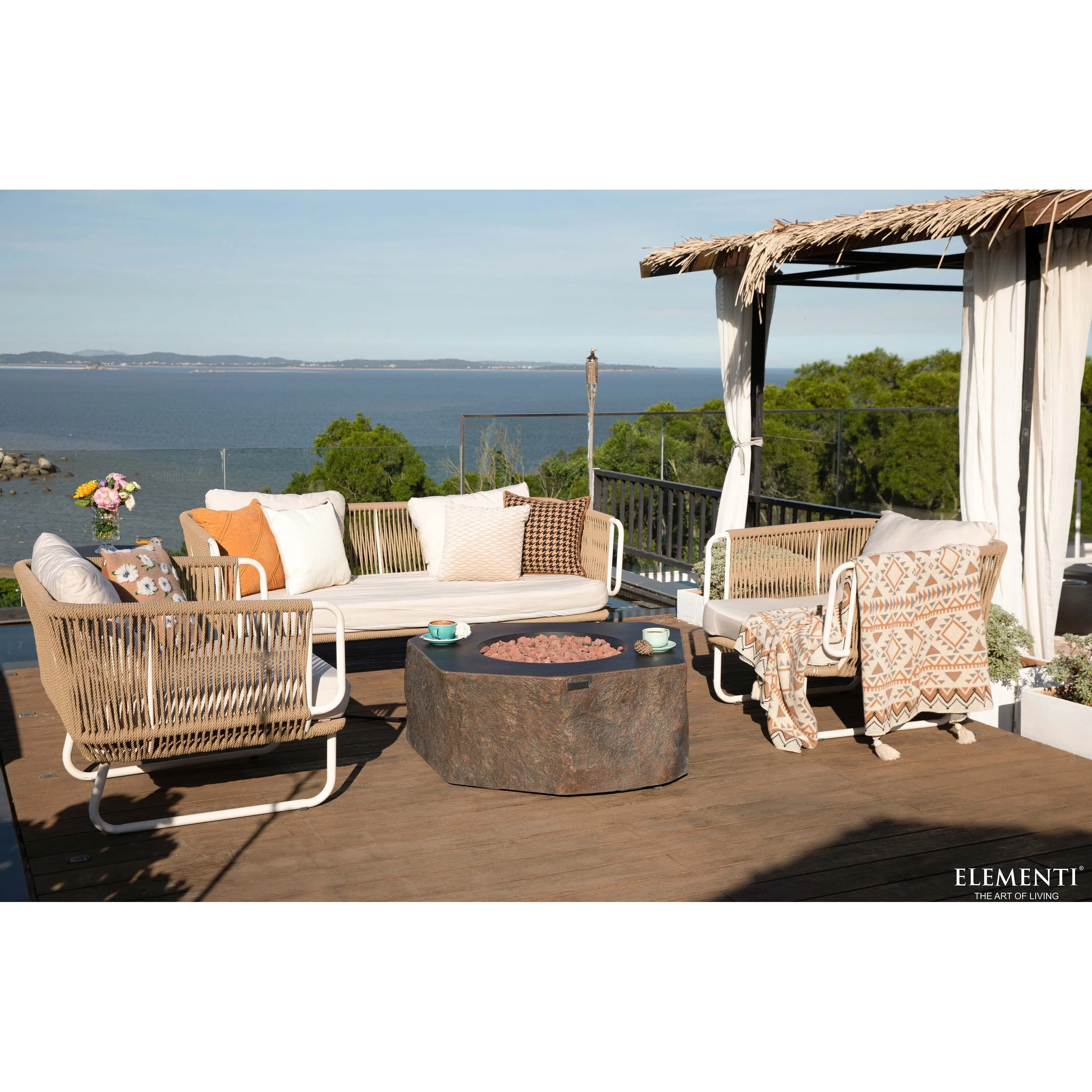 Elementi Columbia 45.000 BTU Concrete Propane Fire Table with Lava Rocks & Cover - 41.7 X 41.7 X 15.7