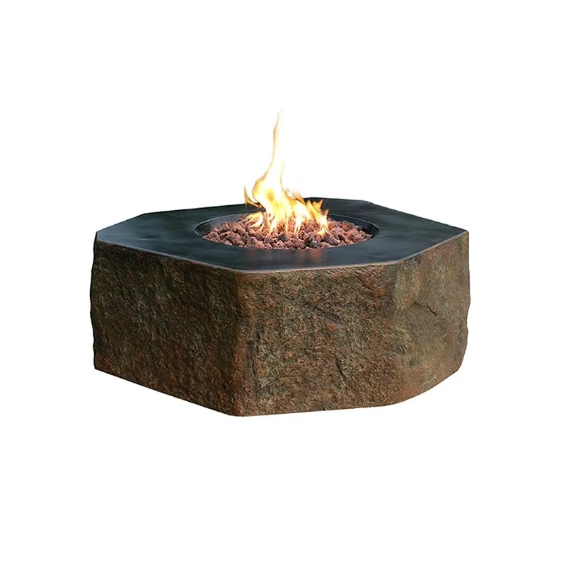 Elementi Columbia 45.000 BTU Concrete Propane Fire Table with Lava Rocks & Cover - 41.7 X 41.7 X 15.7