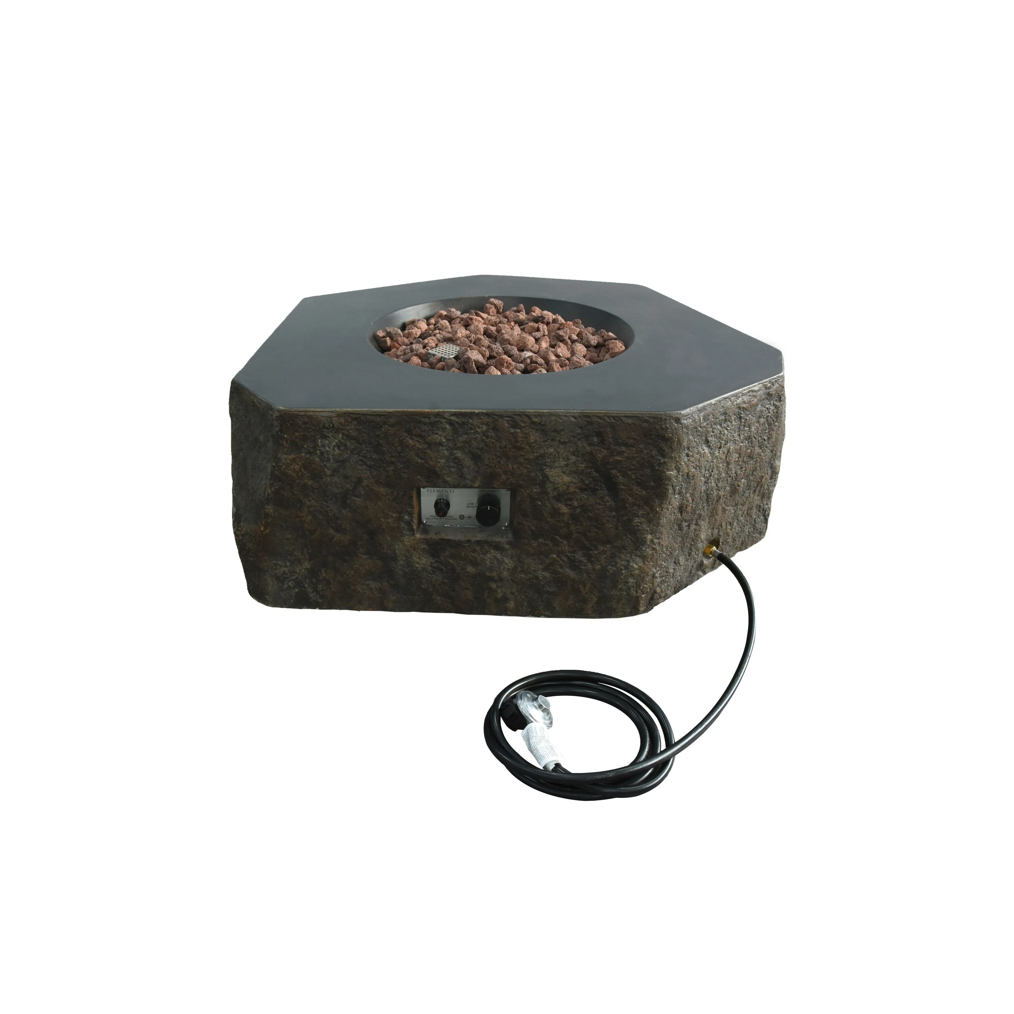 Elementi Columbia 45.000 BTU Concrete Propane Fire Table with Lava Rocks & Cover - 41.7 X 41.7 X 15.7