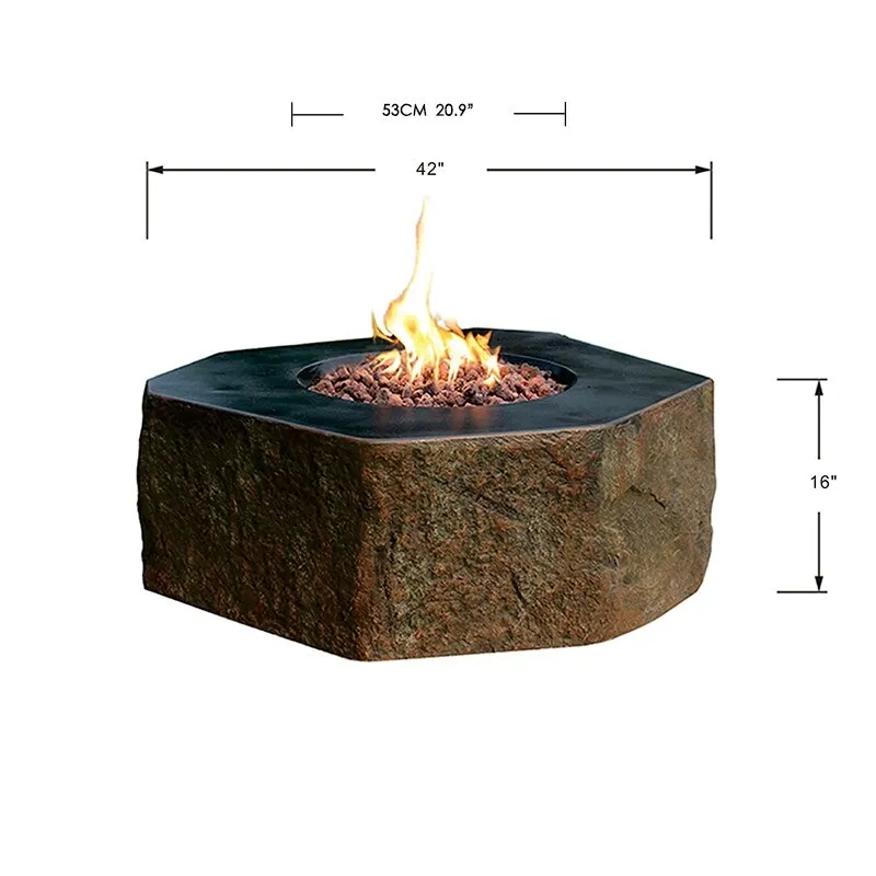 Elementi Columbia 45.000 BTU Concrete Propane Fire Table with Lava Rocks & Cover - 41.7 X 41.7 X 15.7