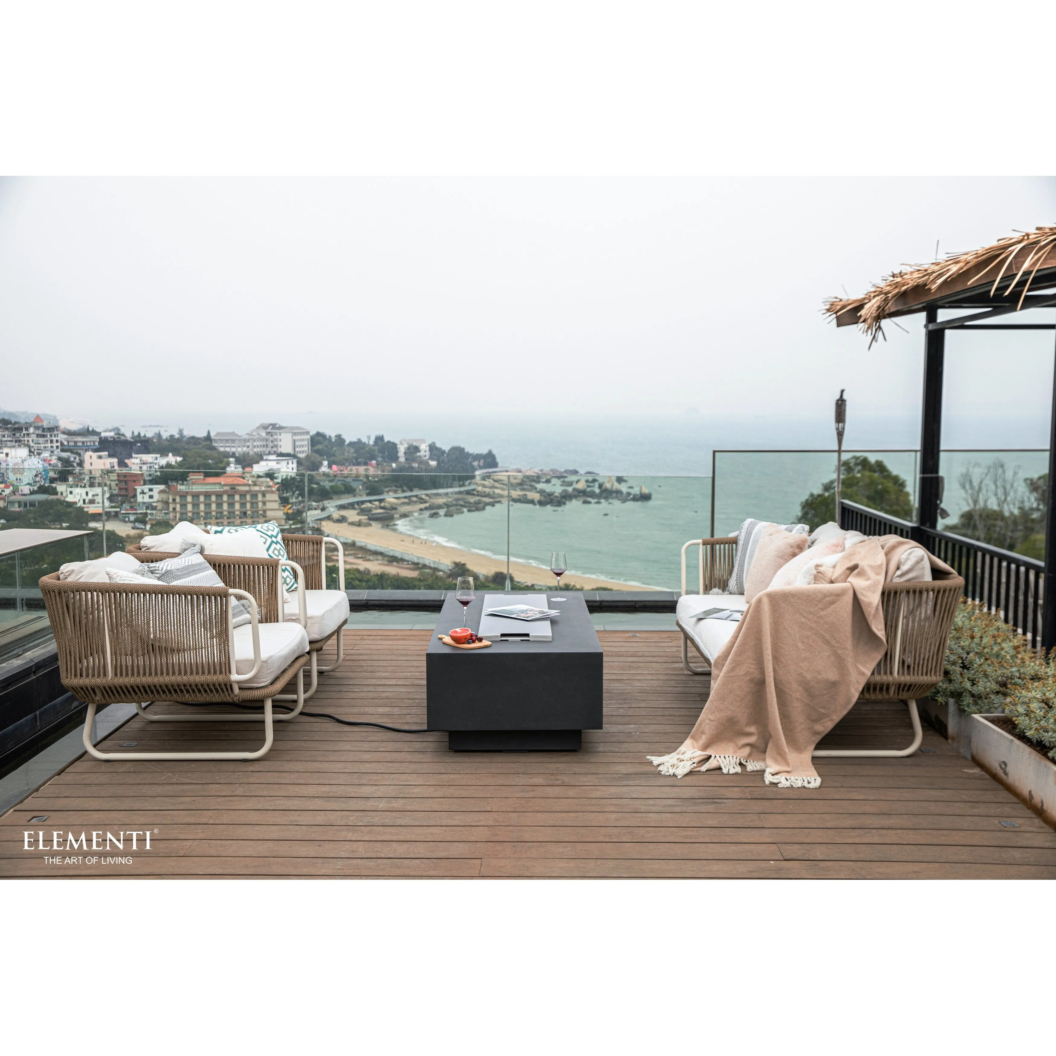 Elementi Granville 45.000 BTU Dark Grey Concrete Fire Table with Lava Rocks & Cover - 60 X 27.4 X 16.9
