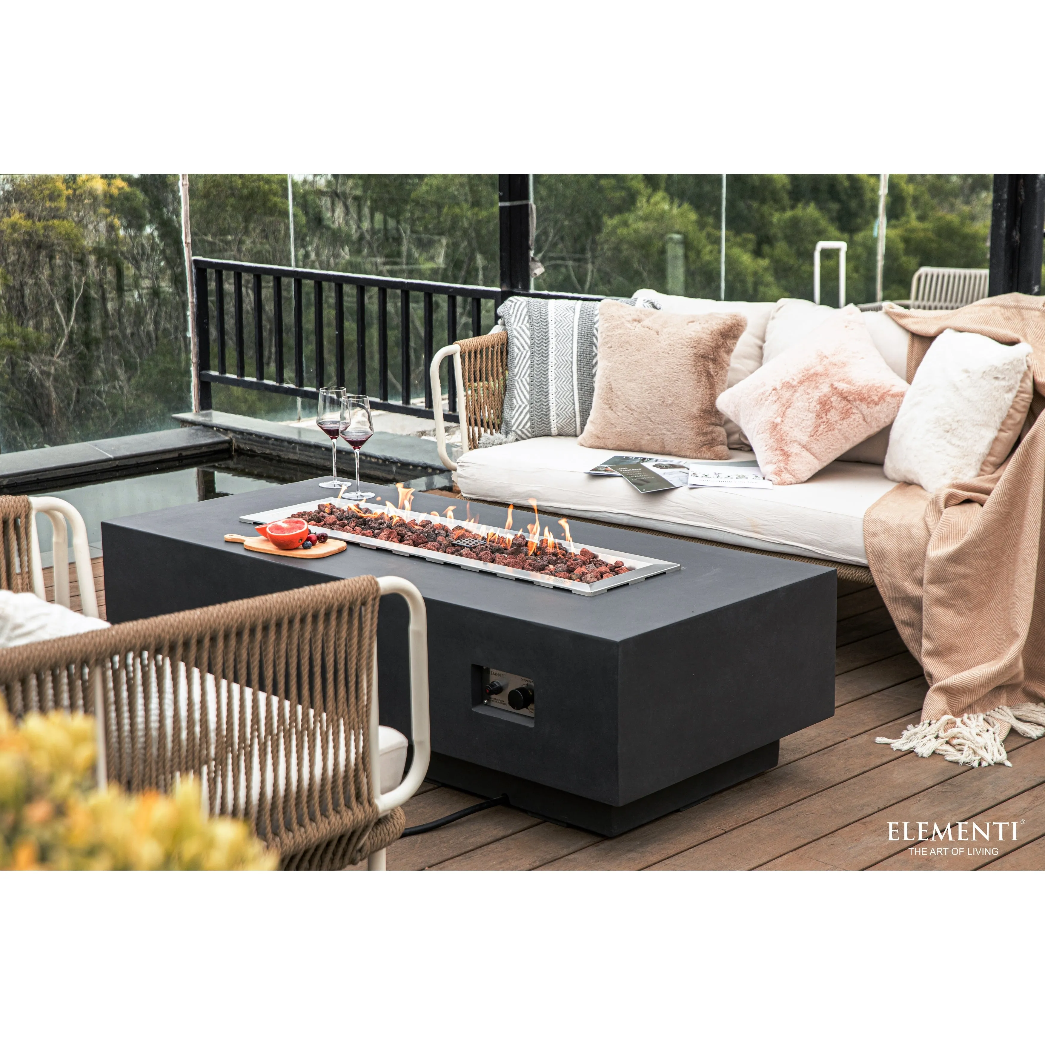 Elementi Granville 45.000 BTU Dark Grey Concrete Fire Table with Lava Rocks & Cover - 60 X 27.4 X 16.9