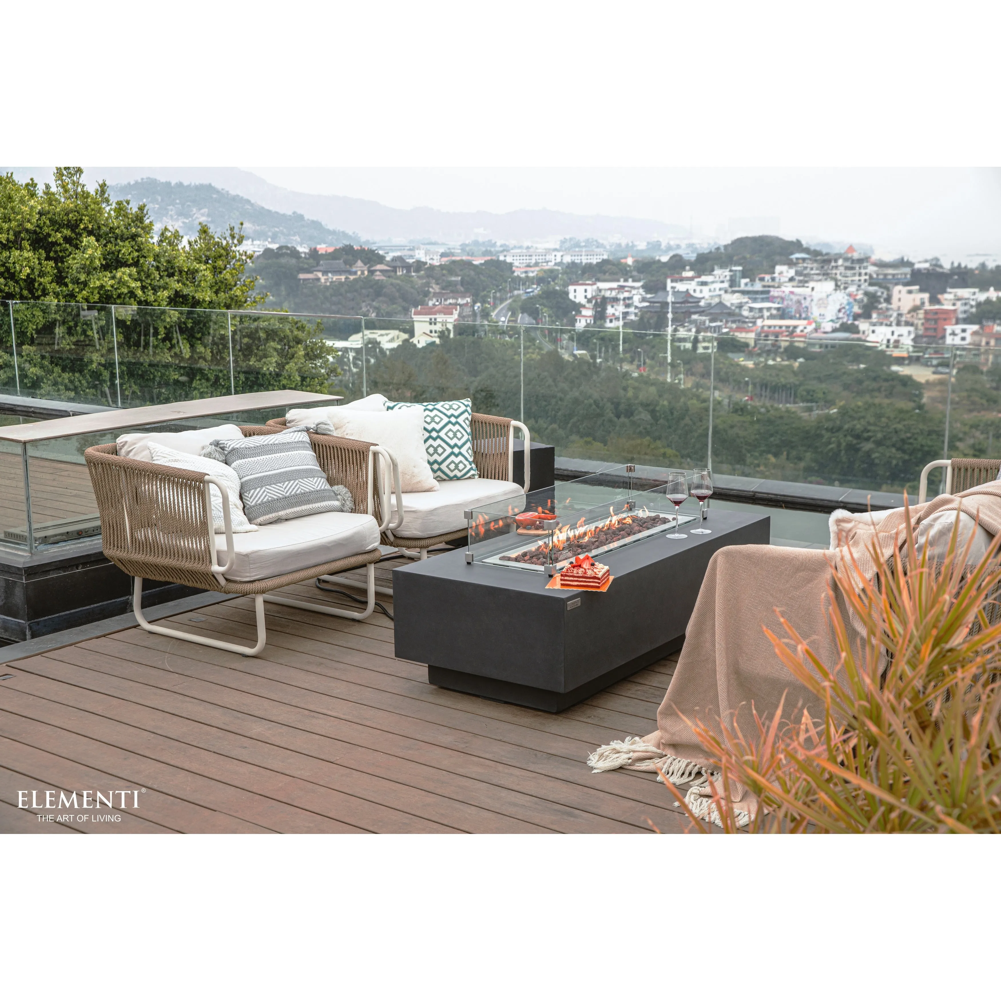 Elementi Granville 45.000 BTU Dark Grey Concrete Fire Table with Lava Rocks & Cover - 60 X 27.4 X 16.9
