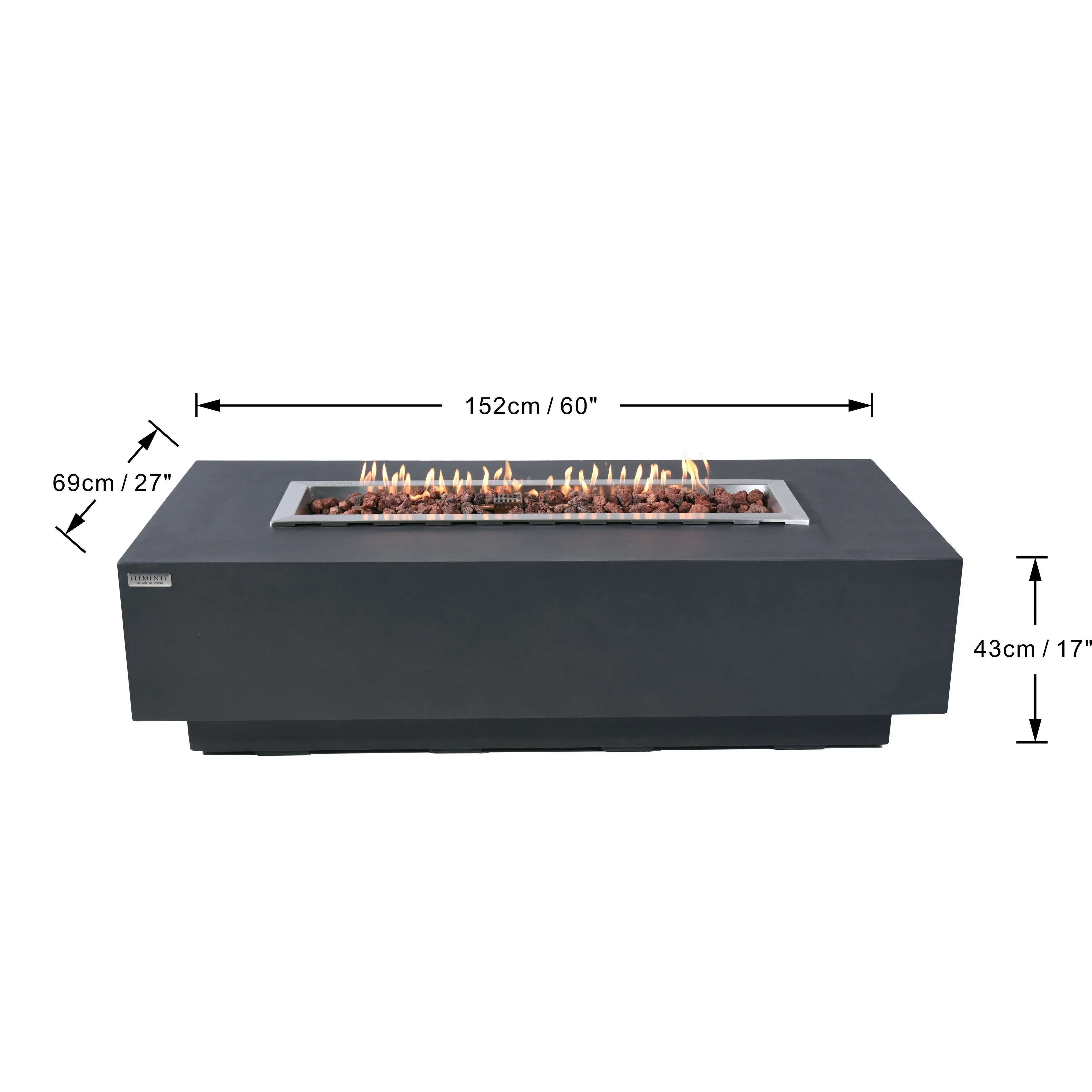 Elementi Granville 45.000 BTU Dark Grey Concrete Fire Table with Lava Rocks & Cover - 60 X 27.4 X 16.9