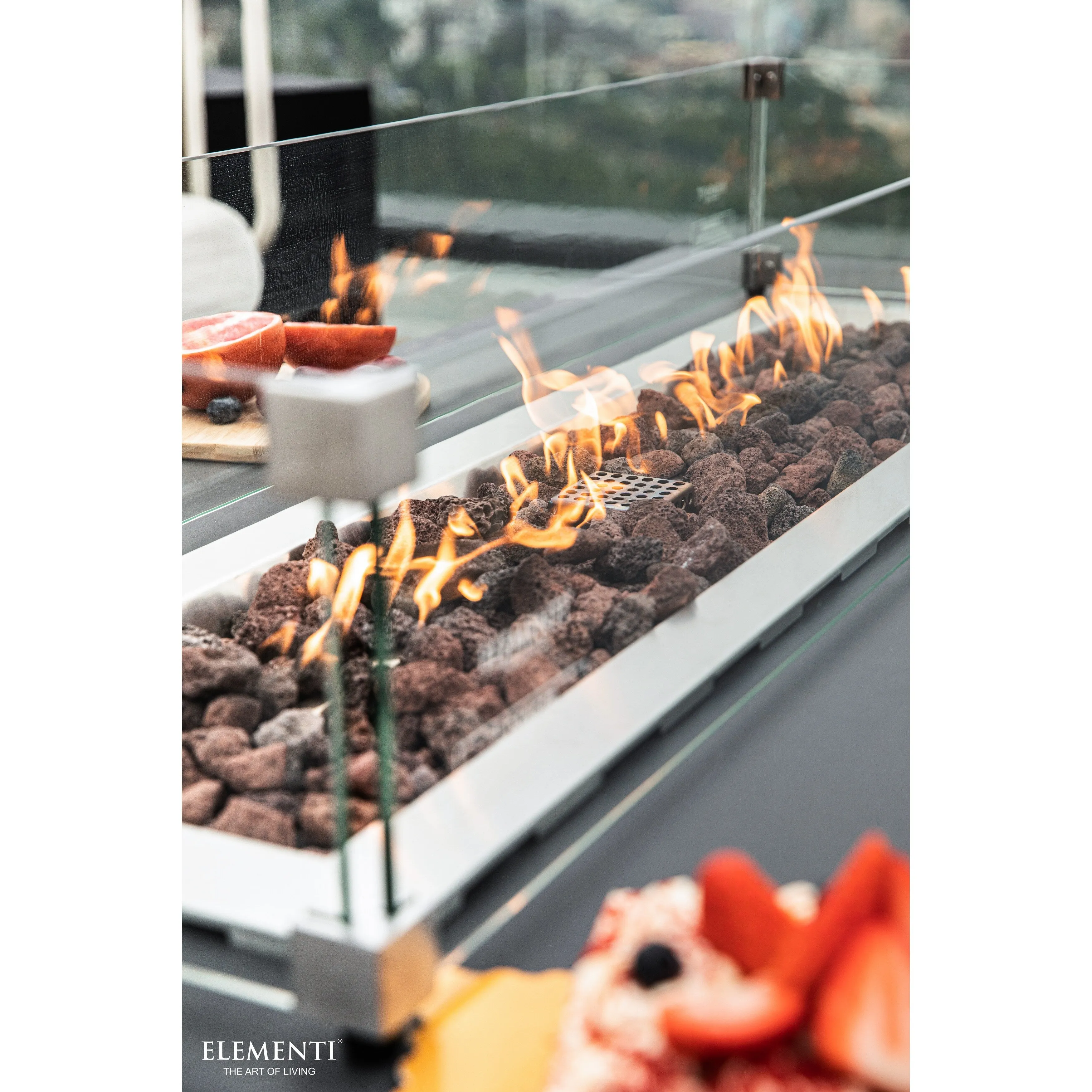 Elementi Granville 45.000 BTU Dark Grey Concrete Fire Table with Lava Rocks & Cover - 60 X 27.4 X 16.9