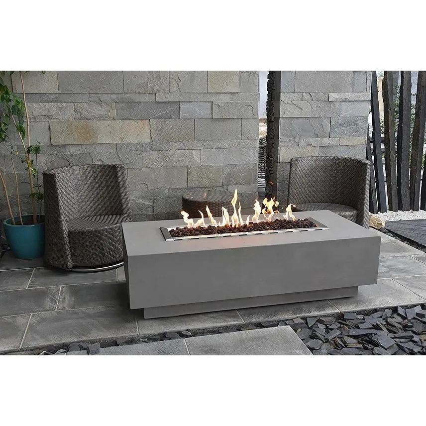 Elementi Granville 45.000 BTU Light Grey Concrete Propane Fire Table with Lava Rocks & Cover - 60 X 27.4 X 16.9