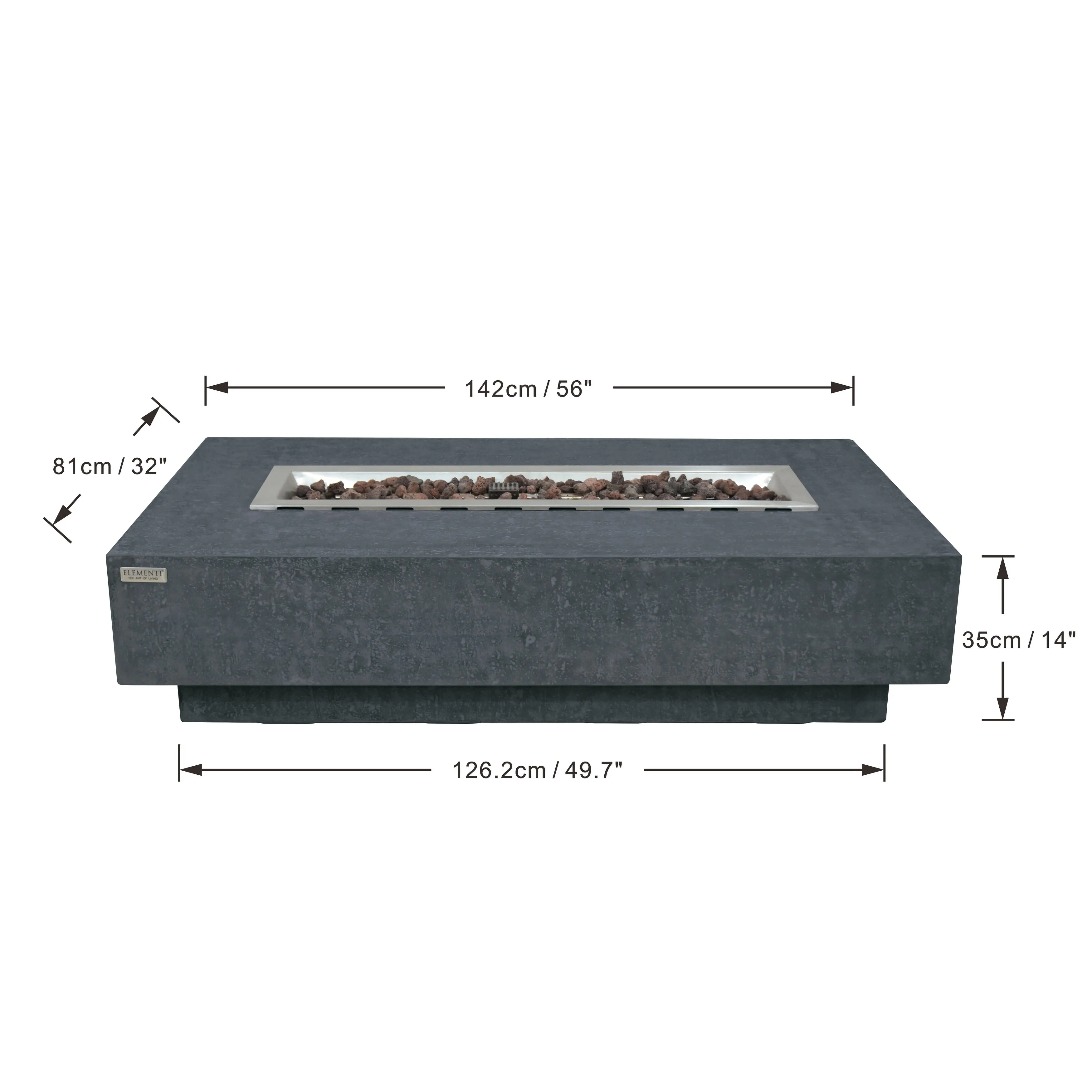 Elementi Hampton 45.000 BTU Dark Grey Concrete Natural Gas Fire Table with Lava Rocks & Cover