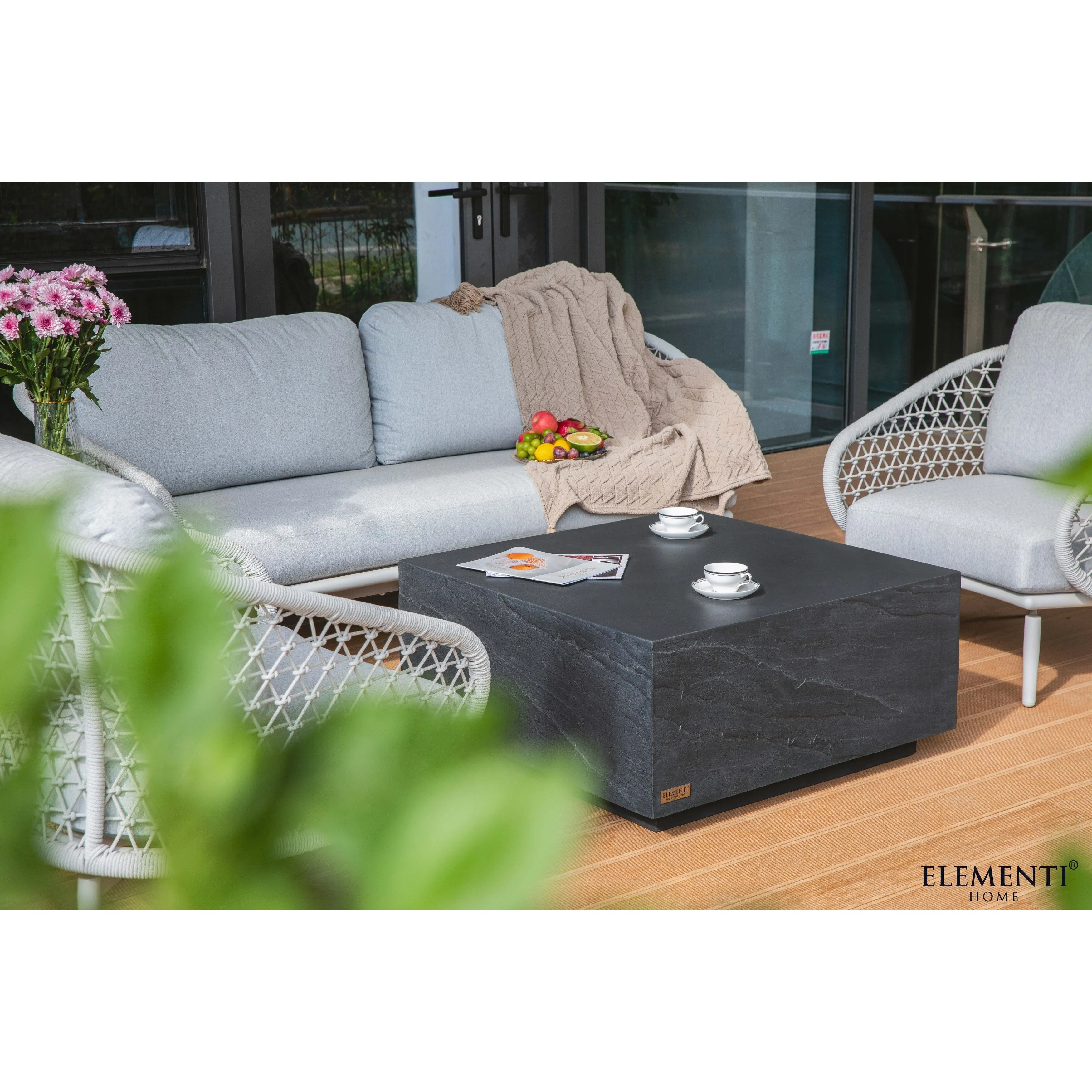 Elementi Home Colorado 34 Square Concrete Coffee Table - 33.9 X 33.9 X 16