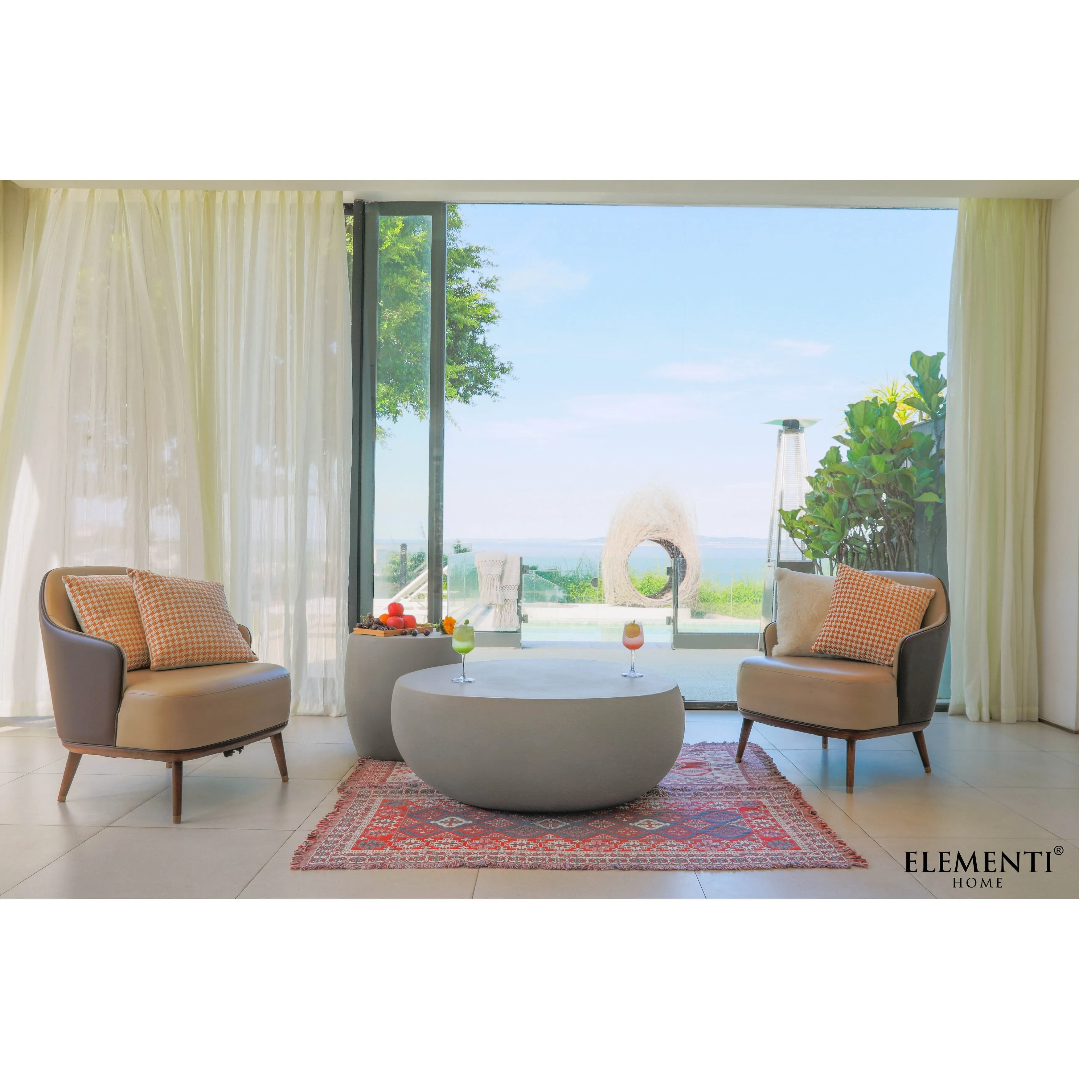 Elementi Home Ikaria 42 Egg-Shape Concrete Coffee Table - 42.3 X 39.6 X 18.9