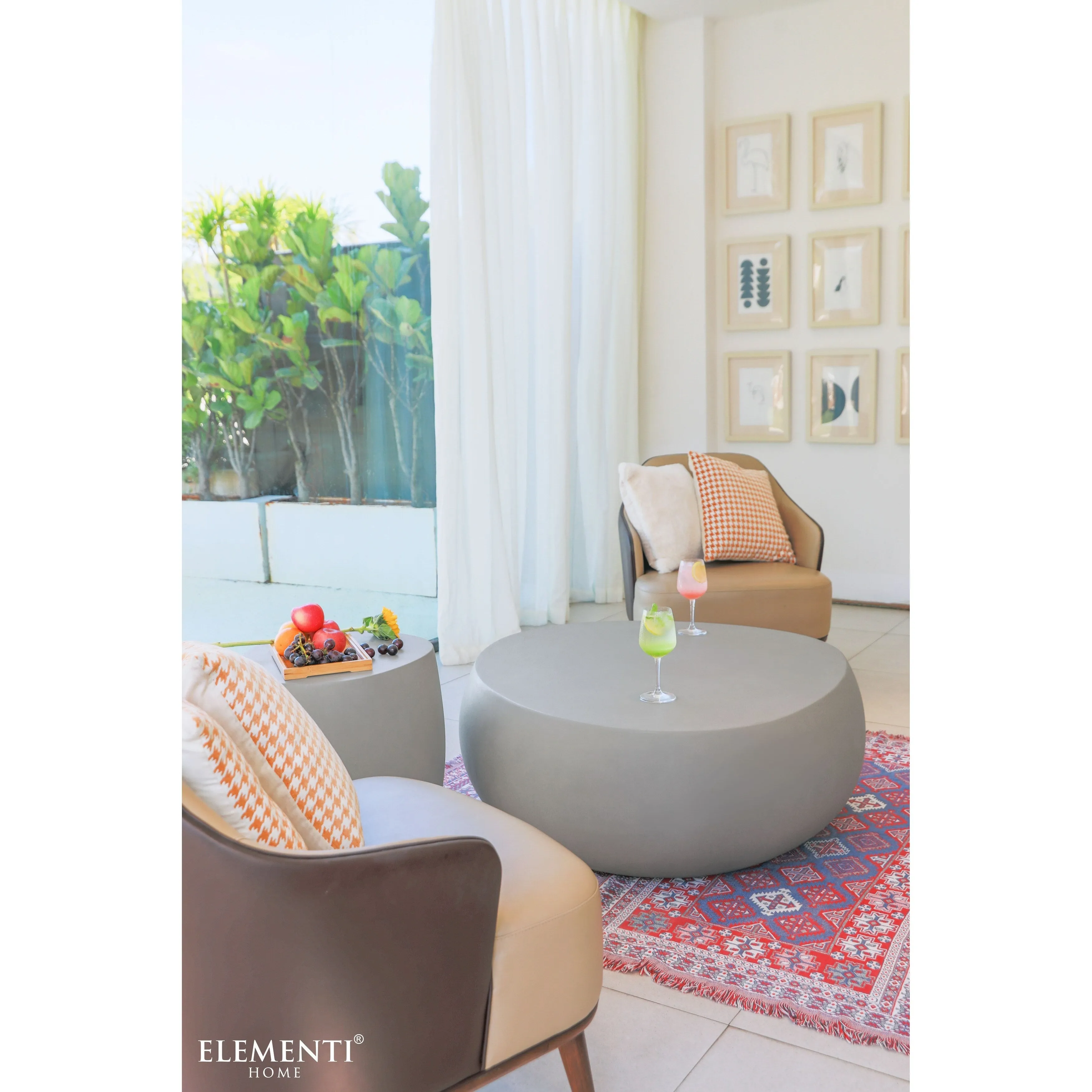 Elementi Home Ikaria 42 Egg-Shape Concrete Coffee Table - 42.3 X 39.6 X 18.9