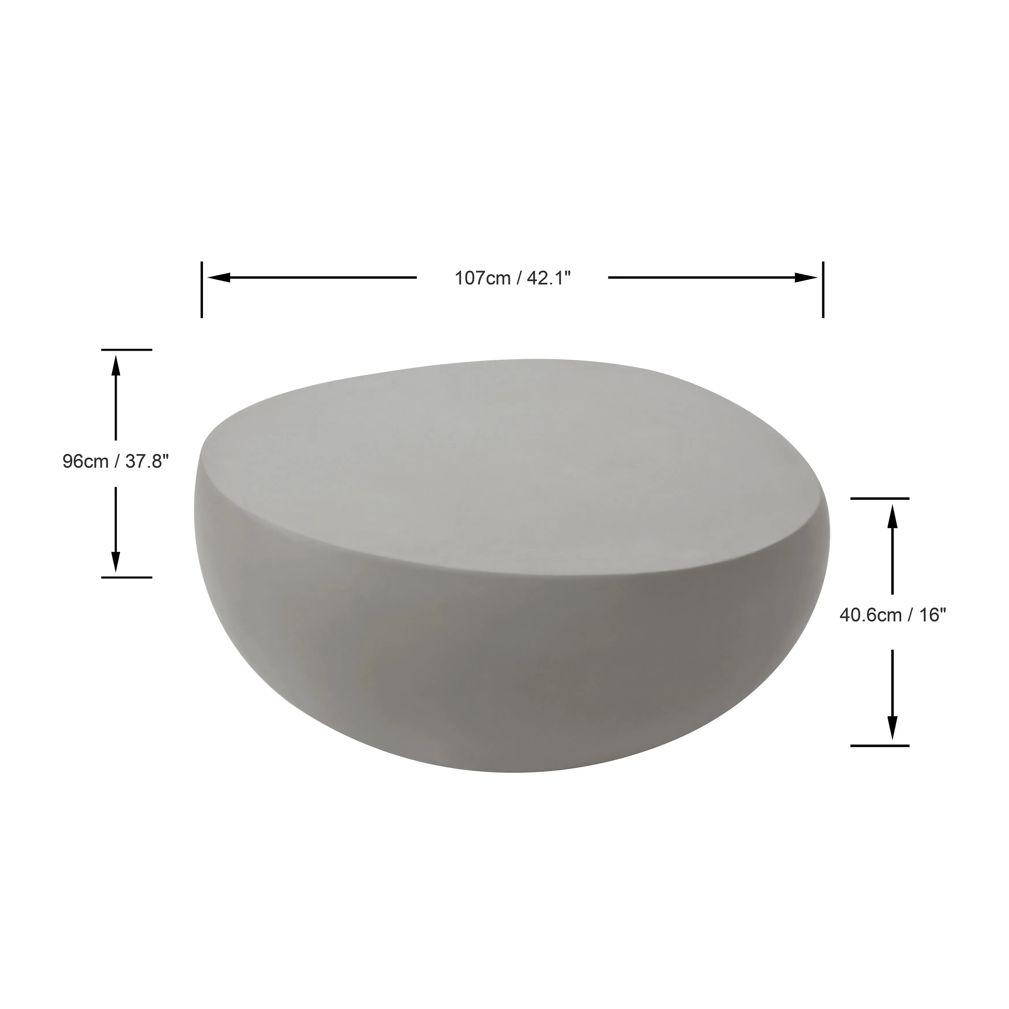 Elementi Home Ikaria 42 Egg-Shape Concrete Coffee Table - 42.3 X 39.6 X 18.9