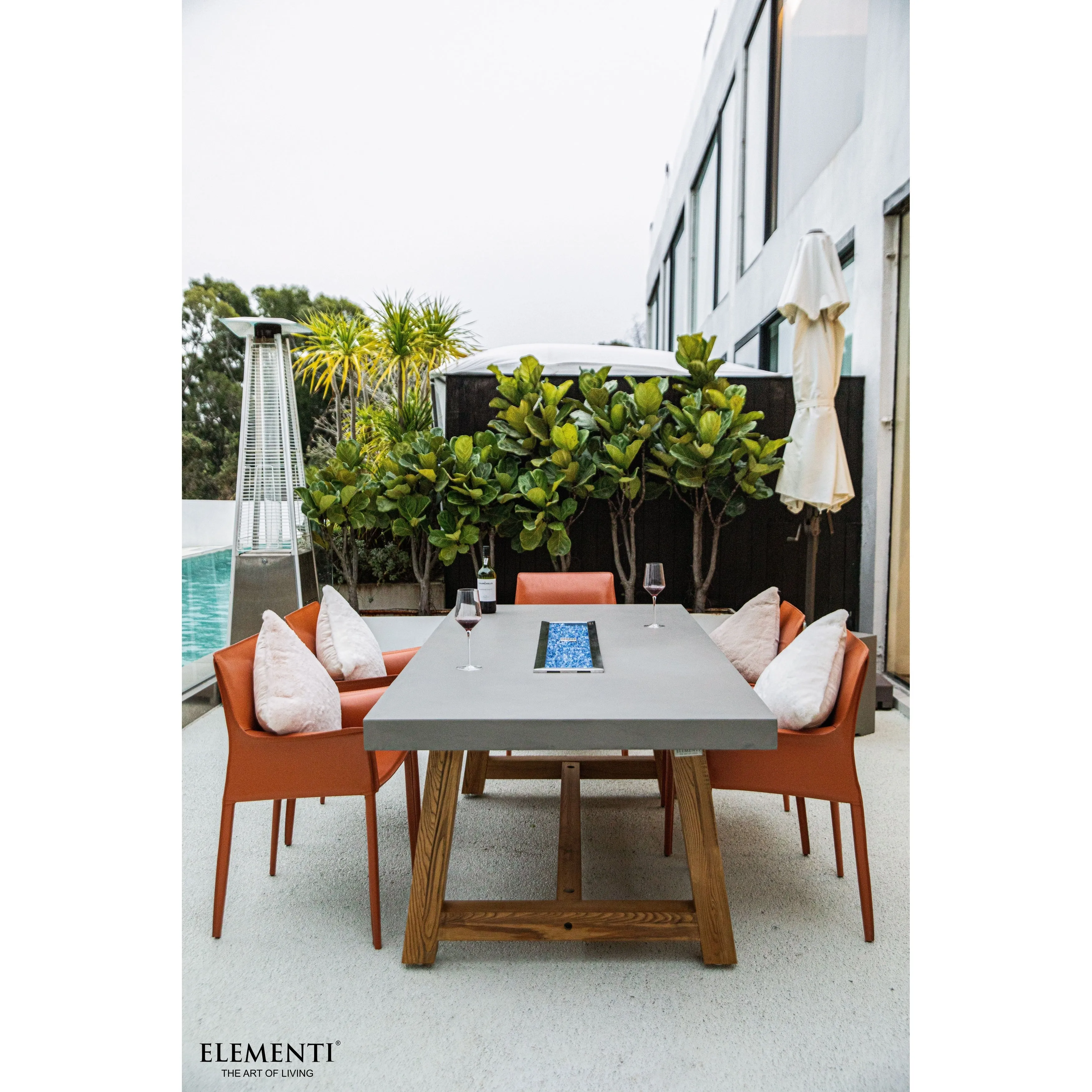 Elementi Sonoma 45.000 BTU Concrete Propane Fire Dining Table with Natural Ashwood Base