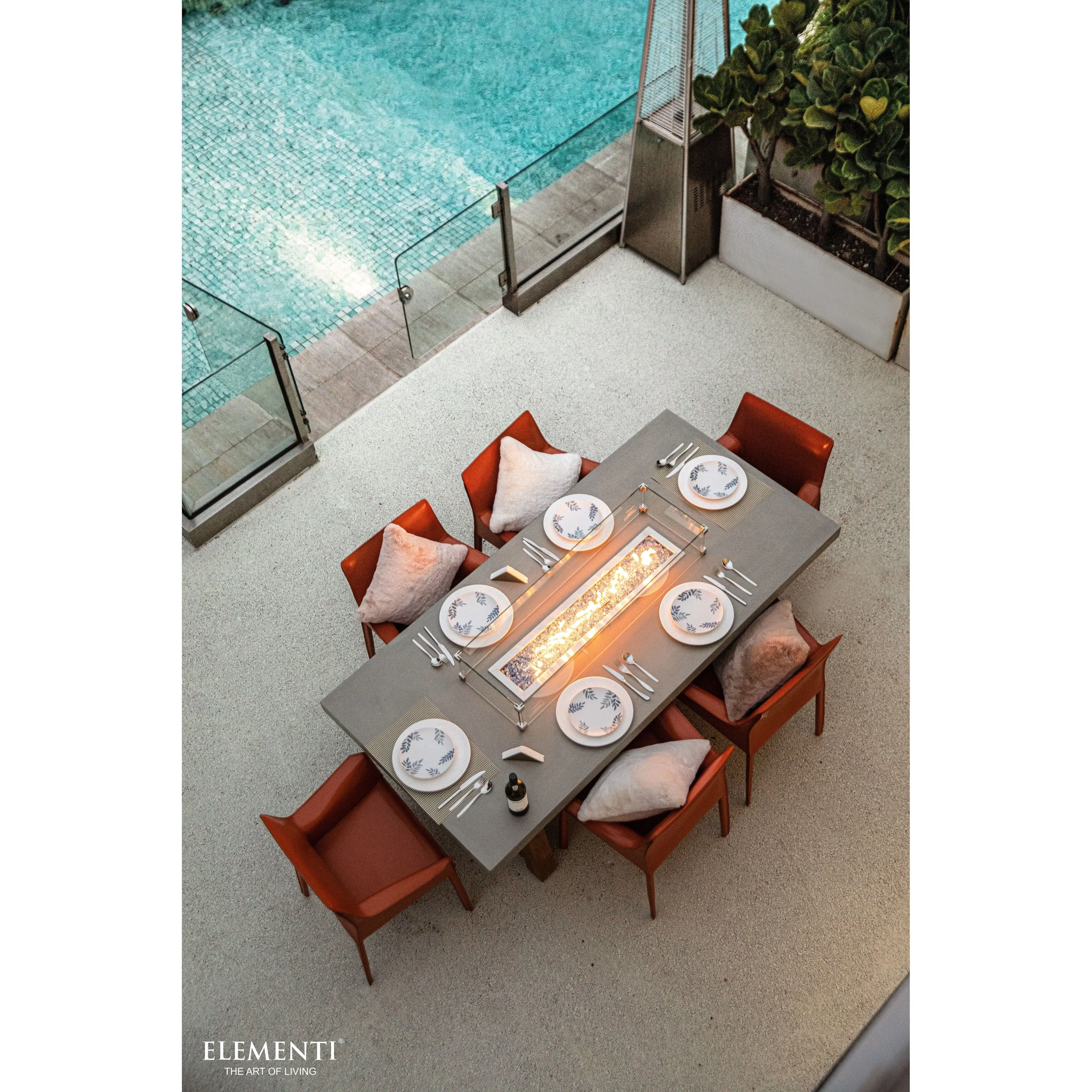 Elementi Sonoma 45.000 BTU Concrete Propane Fire Dining Table with Natural Ashwood Base