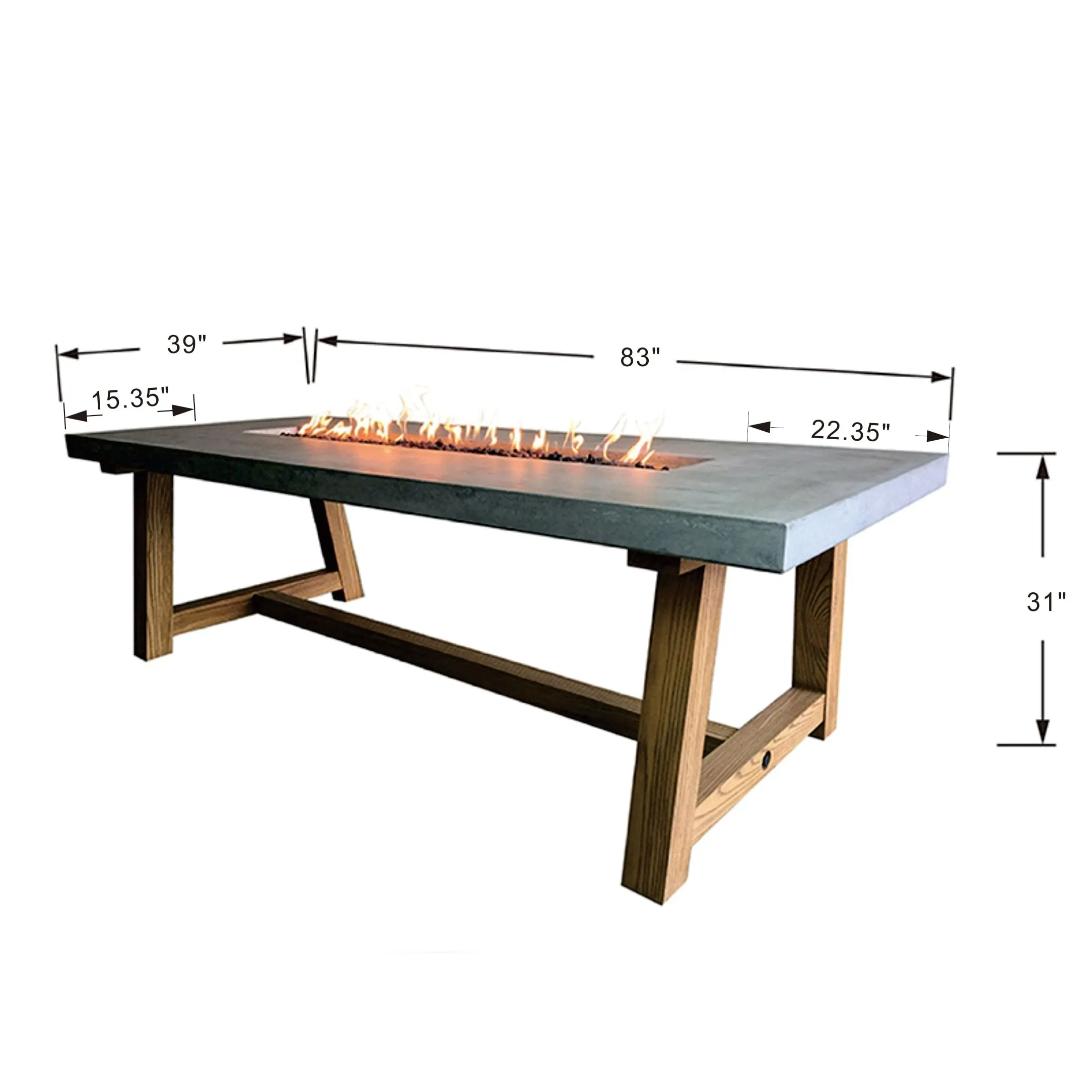 Elementi Sonoma 45.000 BTU Concrete Propane Fire Dining Table with Natural Ashwood Base