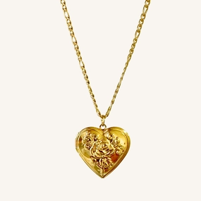 Floral Heart Picture Locket Necklace