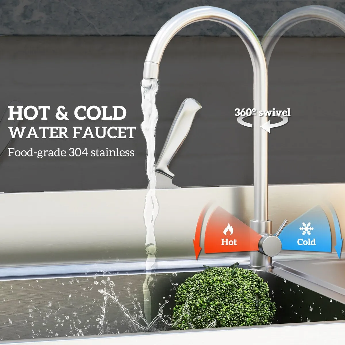 HOMCOM Outdoor Utility Sink. Deep Stainless Steel Sink. Free Standing Single Bowl Kitchen Sink. 39 Inch - 39 Inch