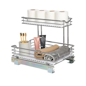 Household Essentials 2-Tier Steel Pull-Out/Slide-Out Storage Organizer with Plastic Liners