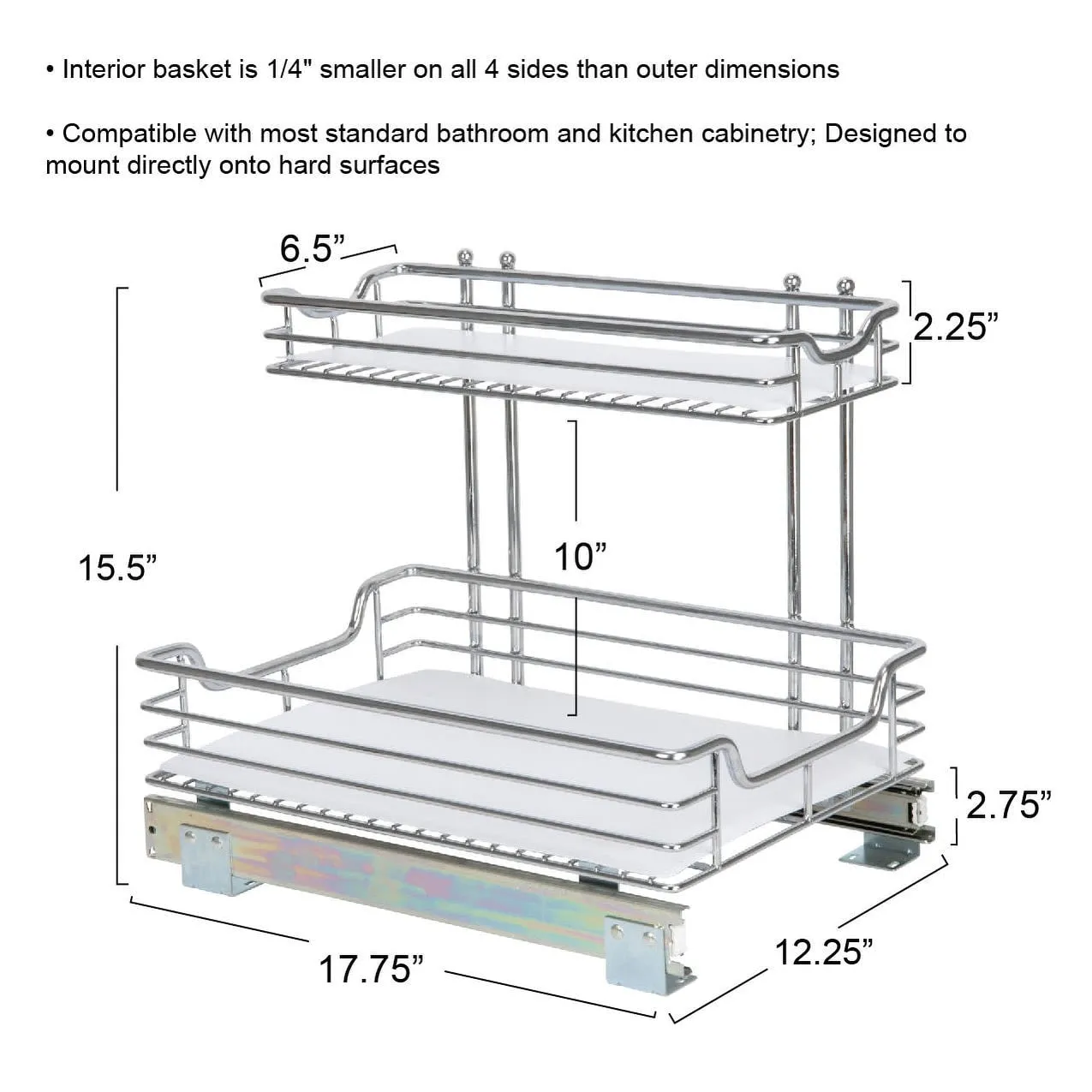 Household Essentials 2-Tier Steel Pull-Out/Slide-Out Storage Organizer with Plastic Liners