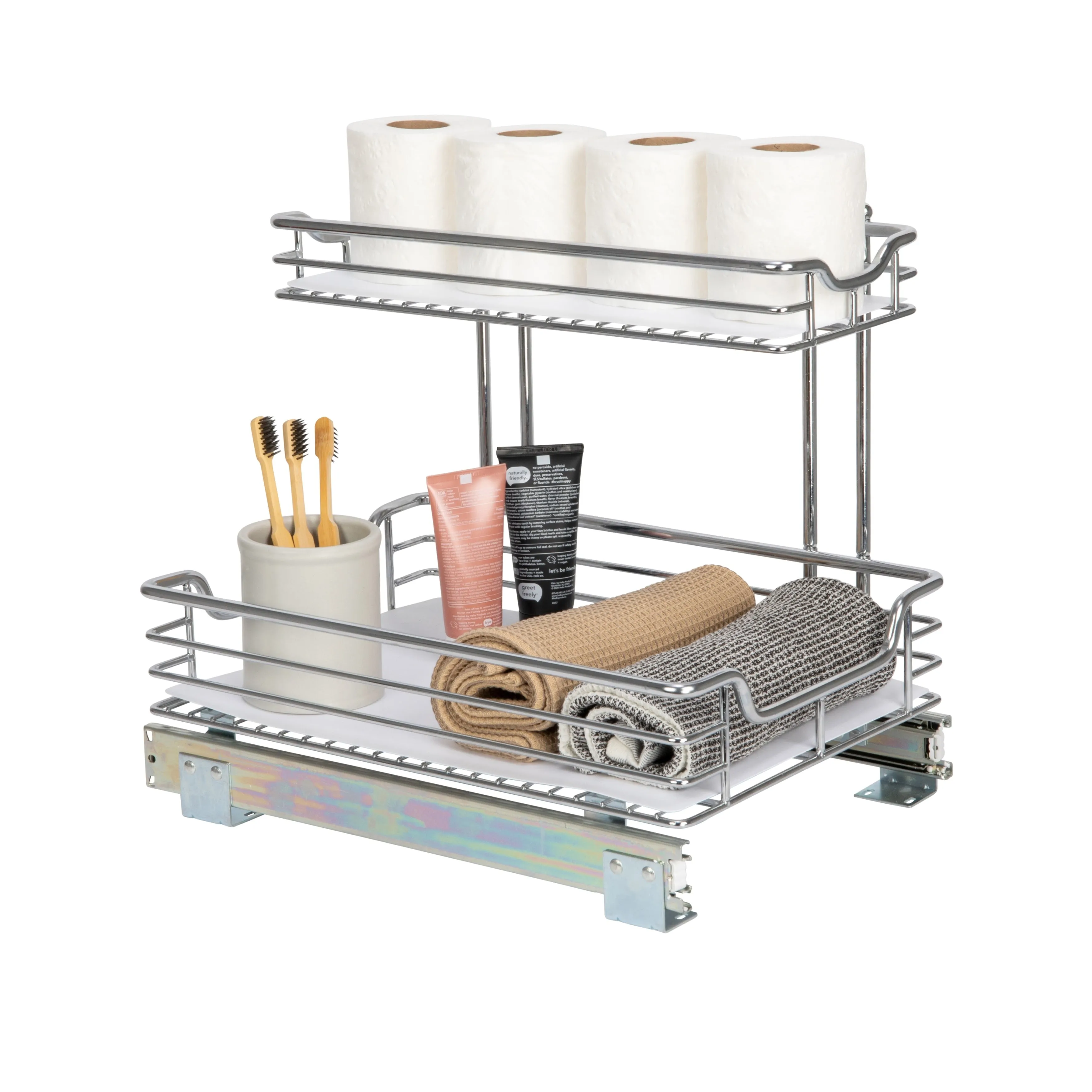 Household Essentials 2-Tier Steel Pull-Out/Slide-Out Storage Organizer with Plastic Liners