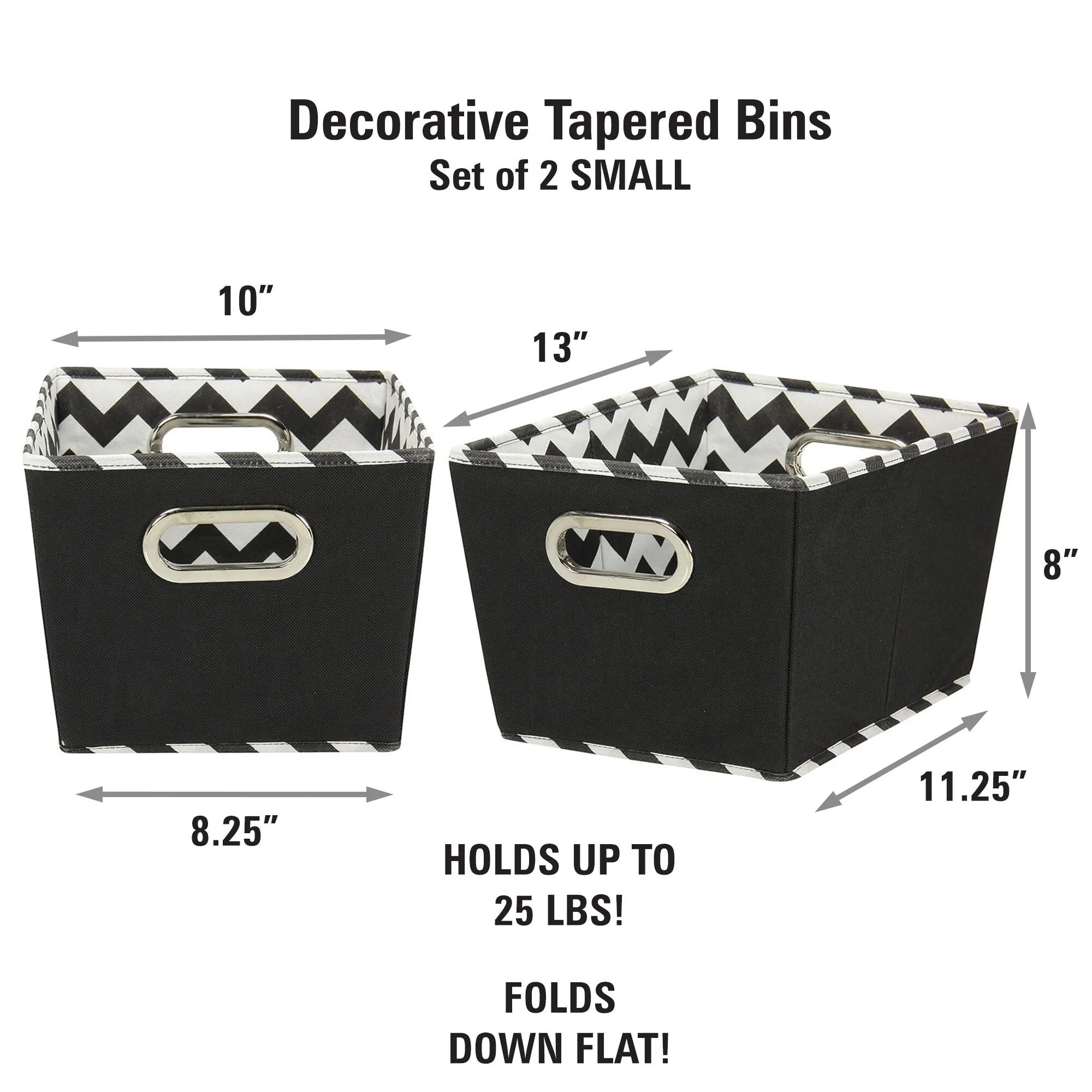 Household Essentials Black Patterned Small Tapered Storage Bins - 13.0L x 10.0W x 8.0H