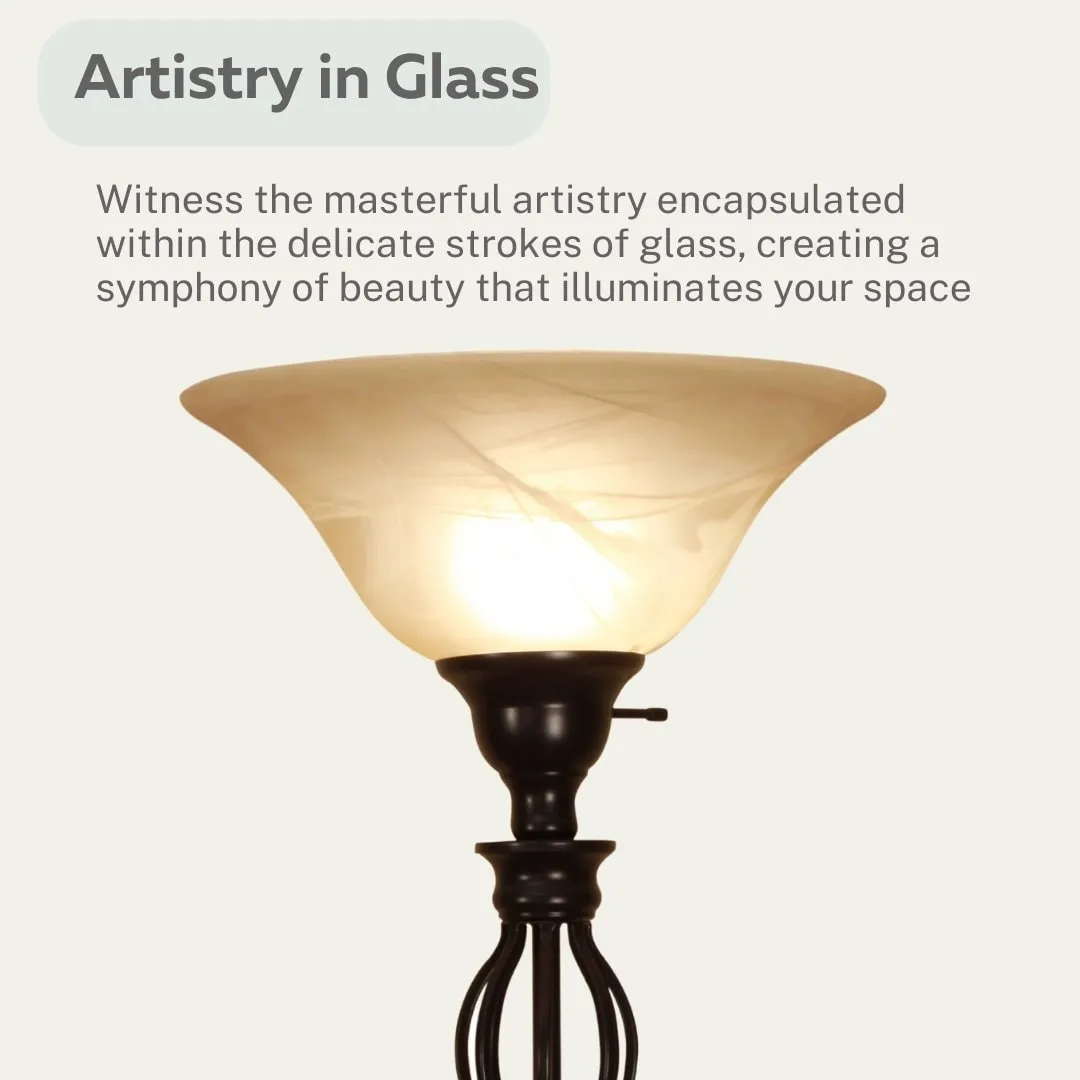 Iron Scroll Floor Lamp with Alabaster Glass Bowl Shade for Living Room Decor - Tall Floor Lamp - Traditional Iron Scroll