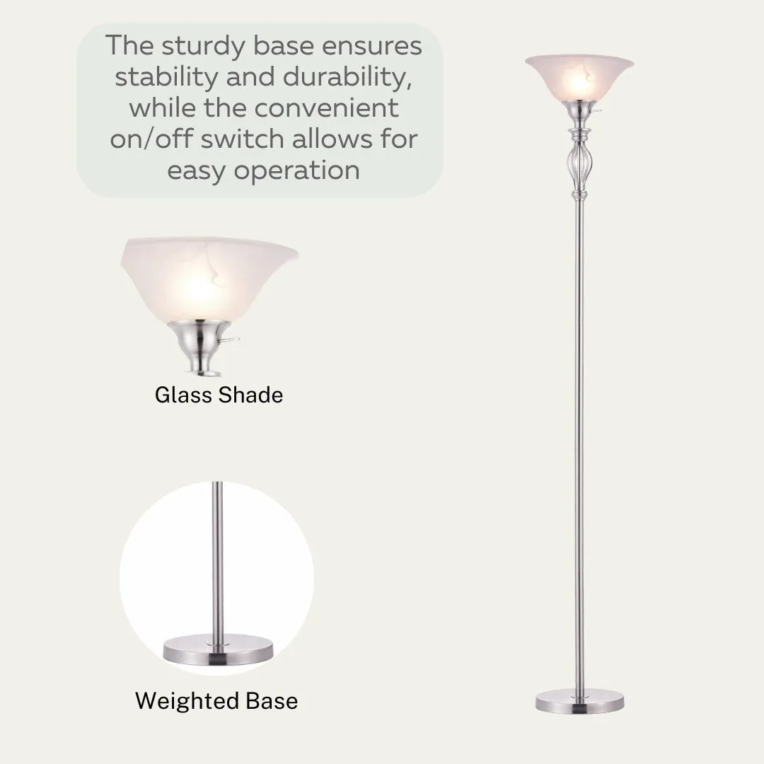Iron Scroll Floor Lamp with Alabaster Glass Bowl Shade for Living Room Decor - Tall Floor Lamp - Traditional Iron Scroll