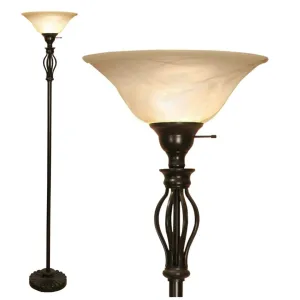 Iron Scroll Floor Lamp with Alabaster Glass Bowl Shade for Living Room Decor - Tall Floor Lamp - Traditional Iron Scroll