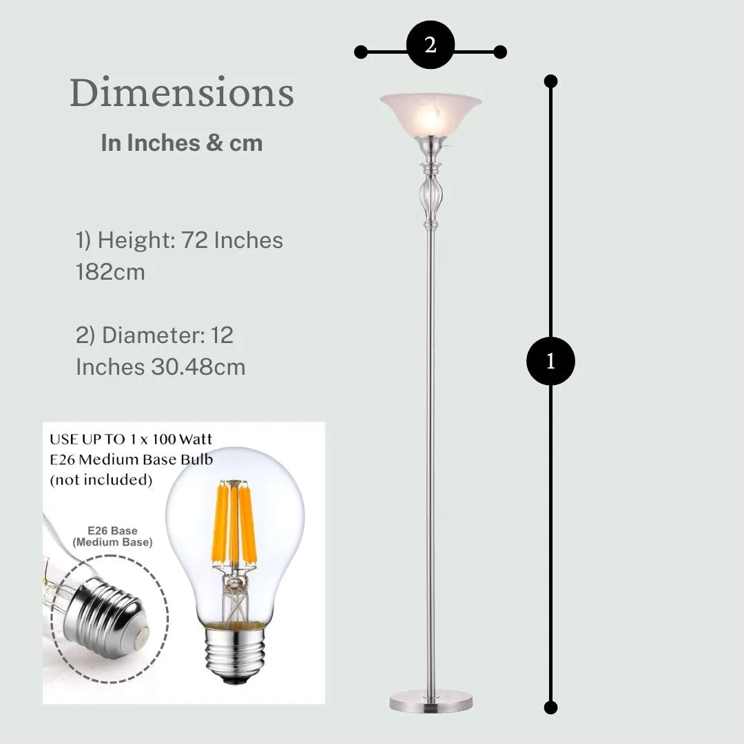 Iron Scroll Floor Lamp with Alabaster Glass Bowl Shade for Living Room Decor - Tall Floor Lamp - Traditional Iron Scroll