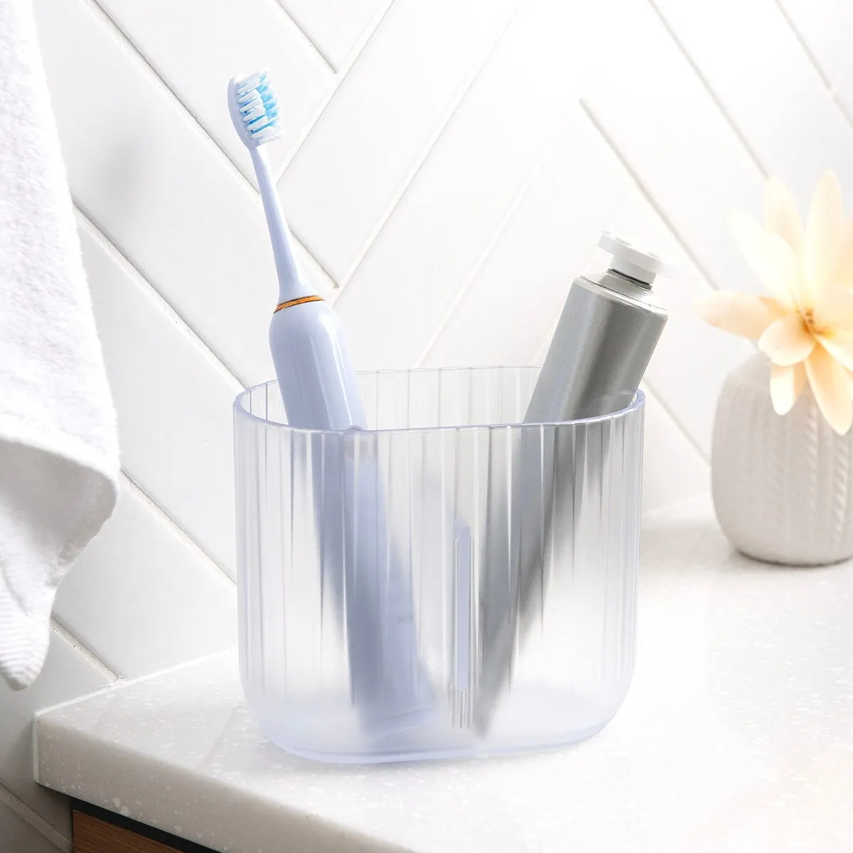 Kaliman Frosted Clear Plastic Toothbrush Holder - Frosted Clear
