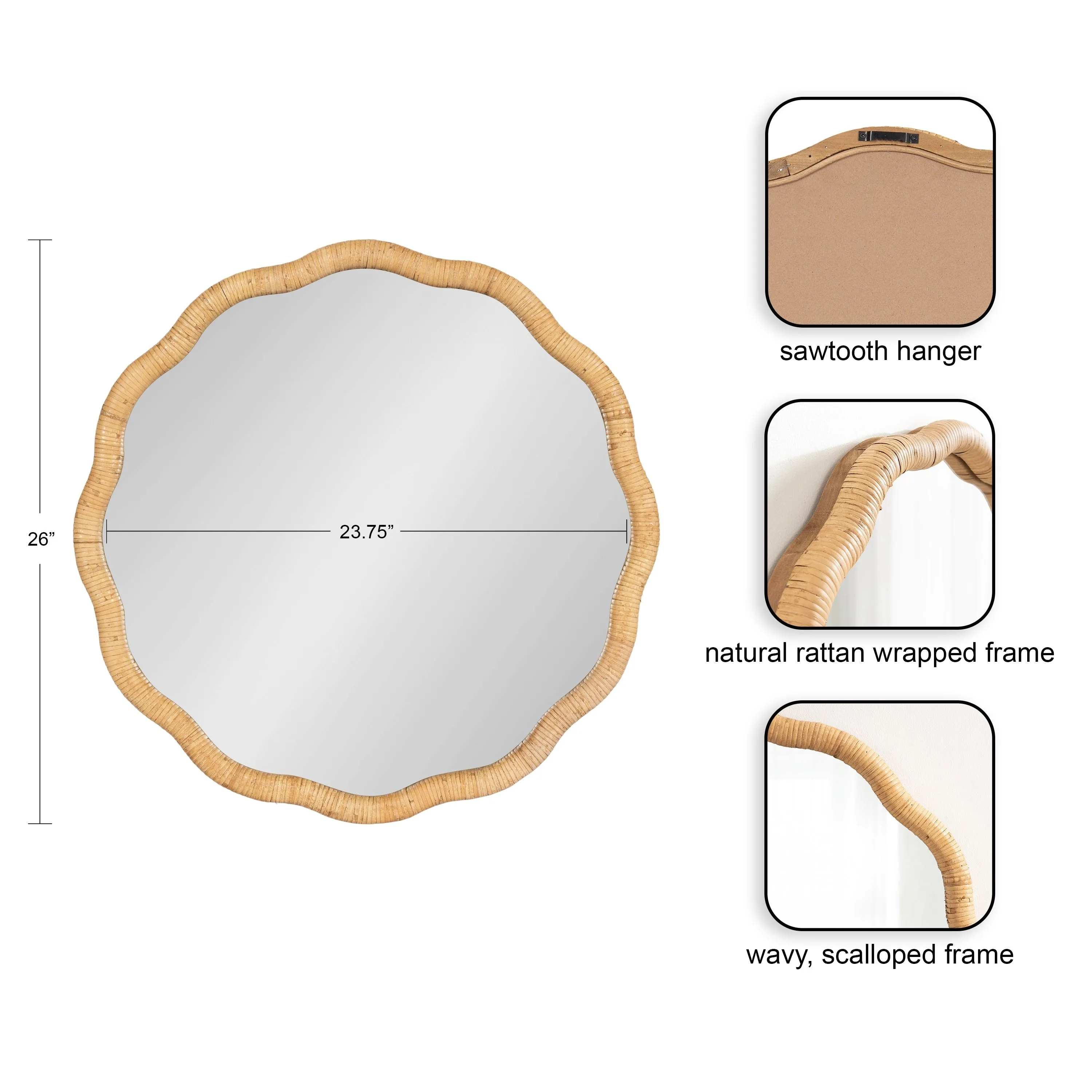 Kate and Laurel Rahfy Scallop Framed Wall Mirror - 26x26