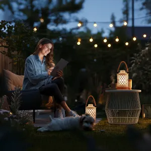 Kibun by Bulbrite Stargaze Cordless LED Outdoor Table Lamp with Dimmer. 3-Level Brightness with Dual Power Source