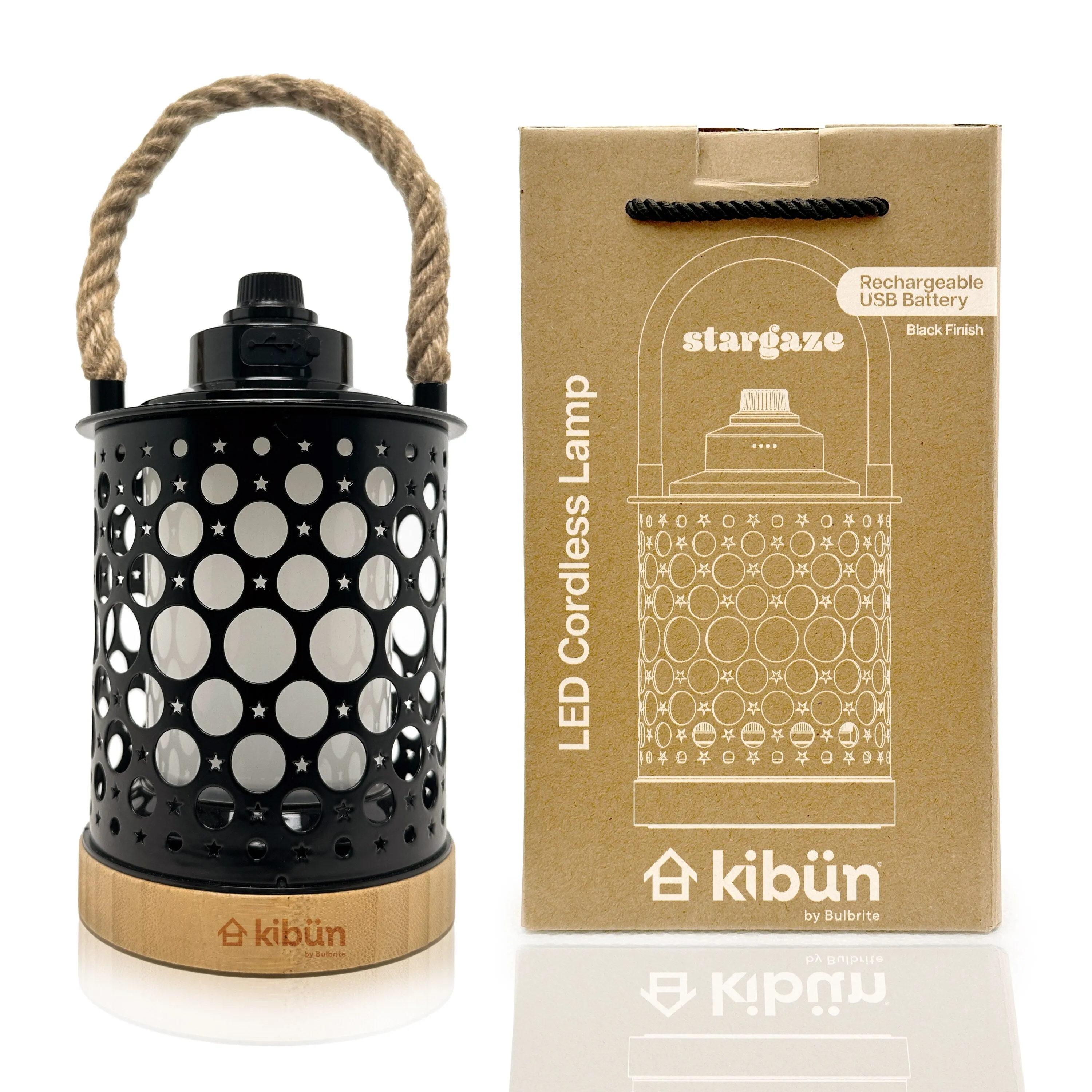 Kibun by Bulbrite Stargaze Cordless LED Outdoor Table Lamp with Dimmer. 3-Level Brightness with Dual Power Source