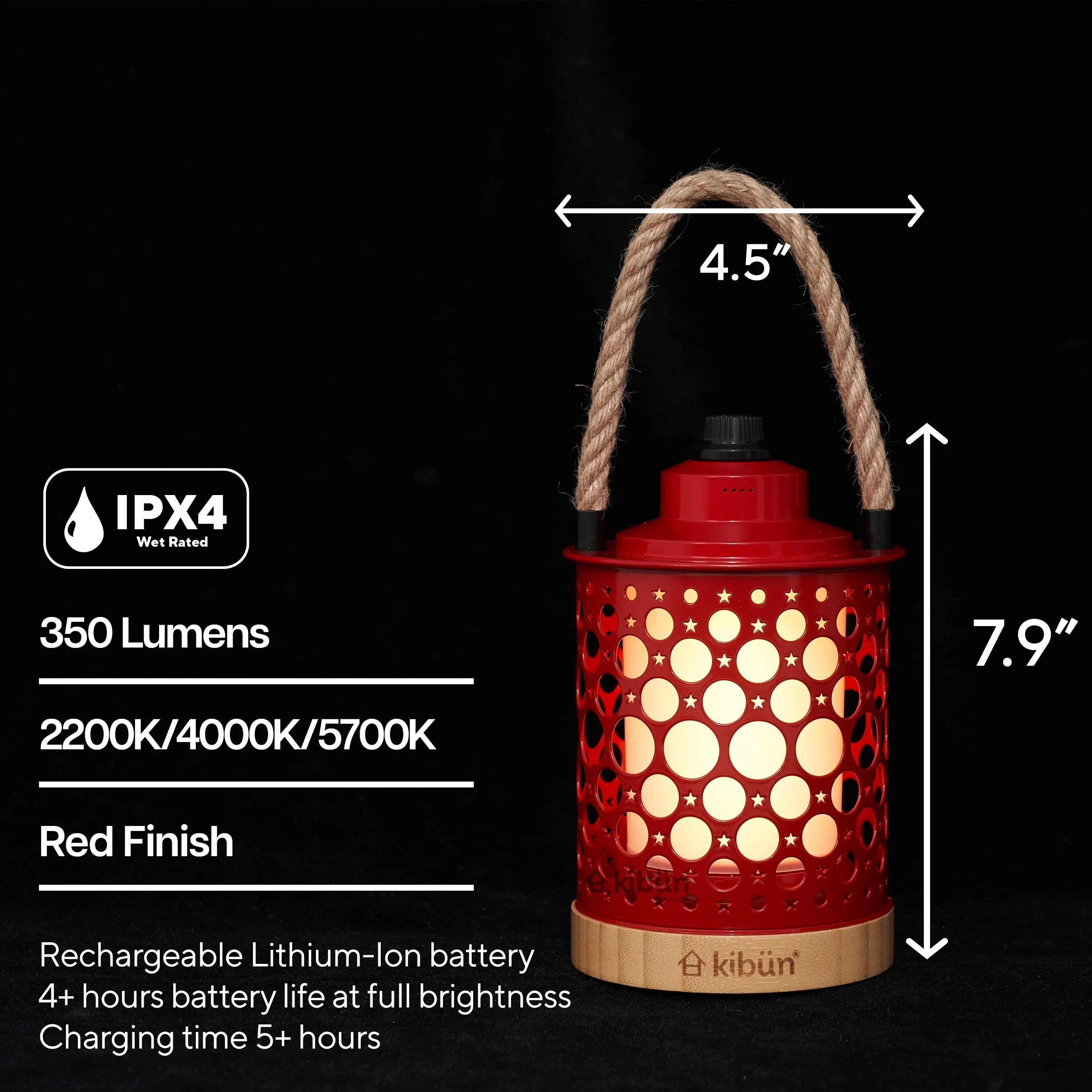 Kibun by Bulbrite Stargaze Cordless LED Outdoor Table Lamp with Dimmer. 3-Level Brightness with Dual Power Source
