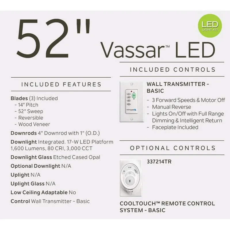 Kichler Vassar 52 3 Blade LED Ceiling Fan