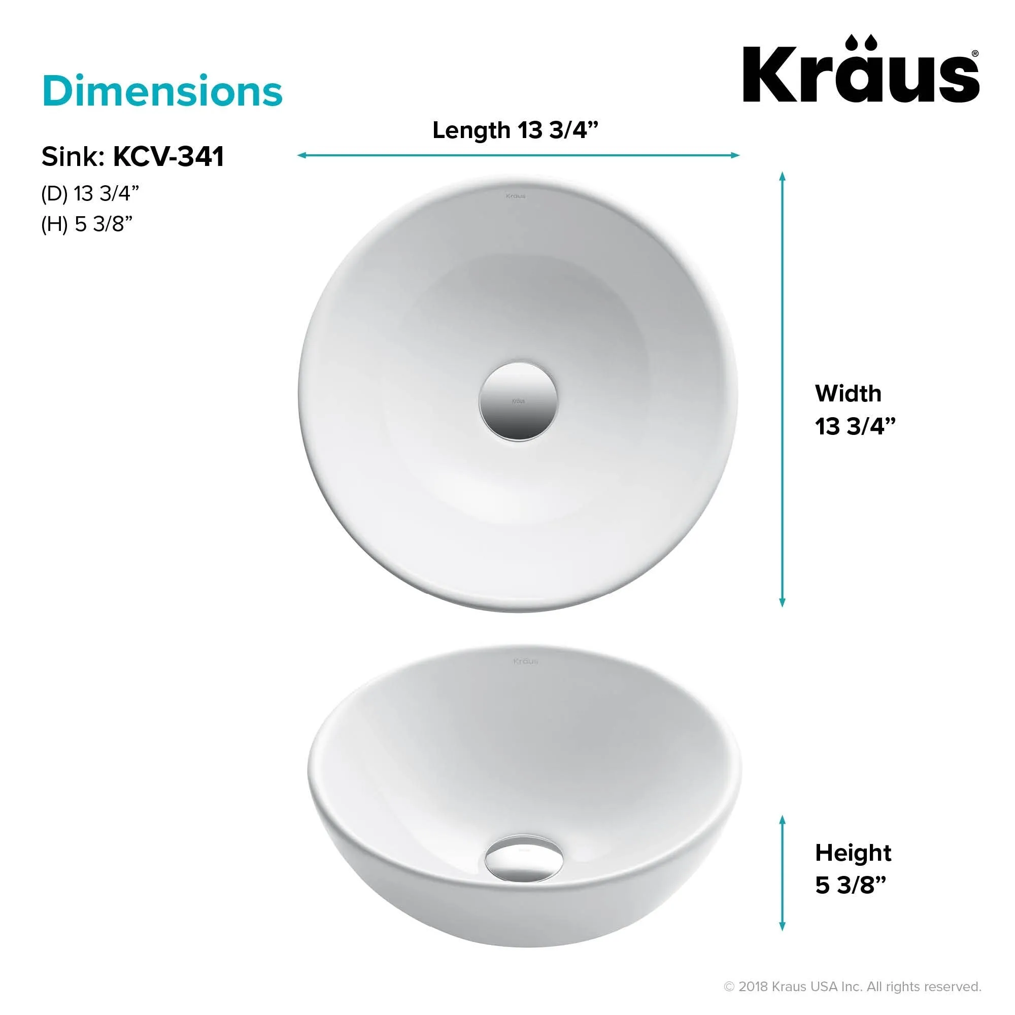 Kraus Elavo 13-27/40 Vitreous China Vessel Bathroom Sink