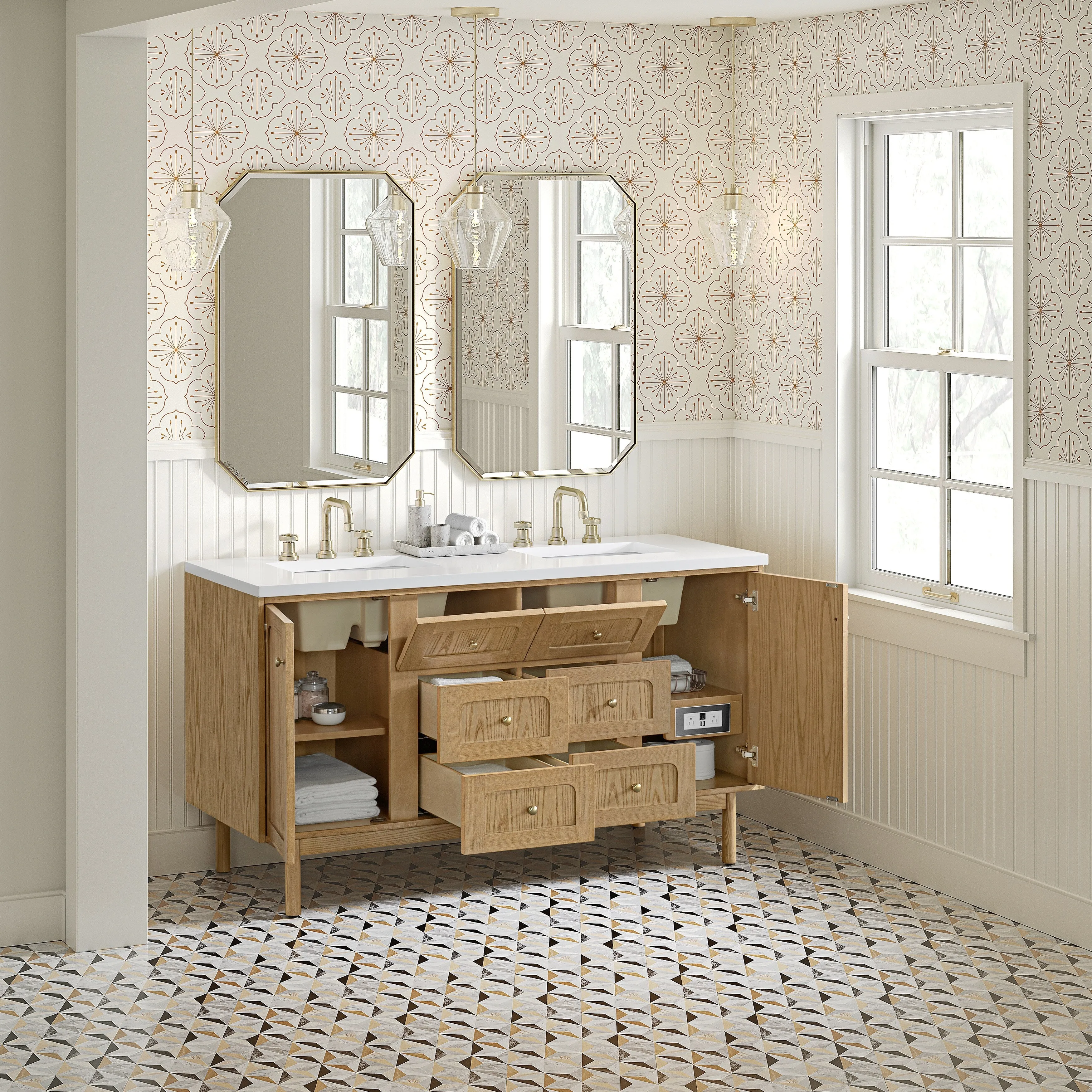 Laurent 60 Double Vanity. Light Natural Oak - 60D