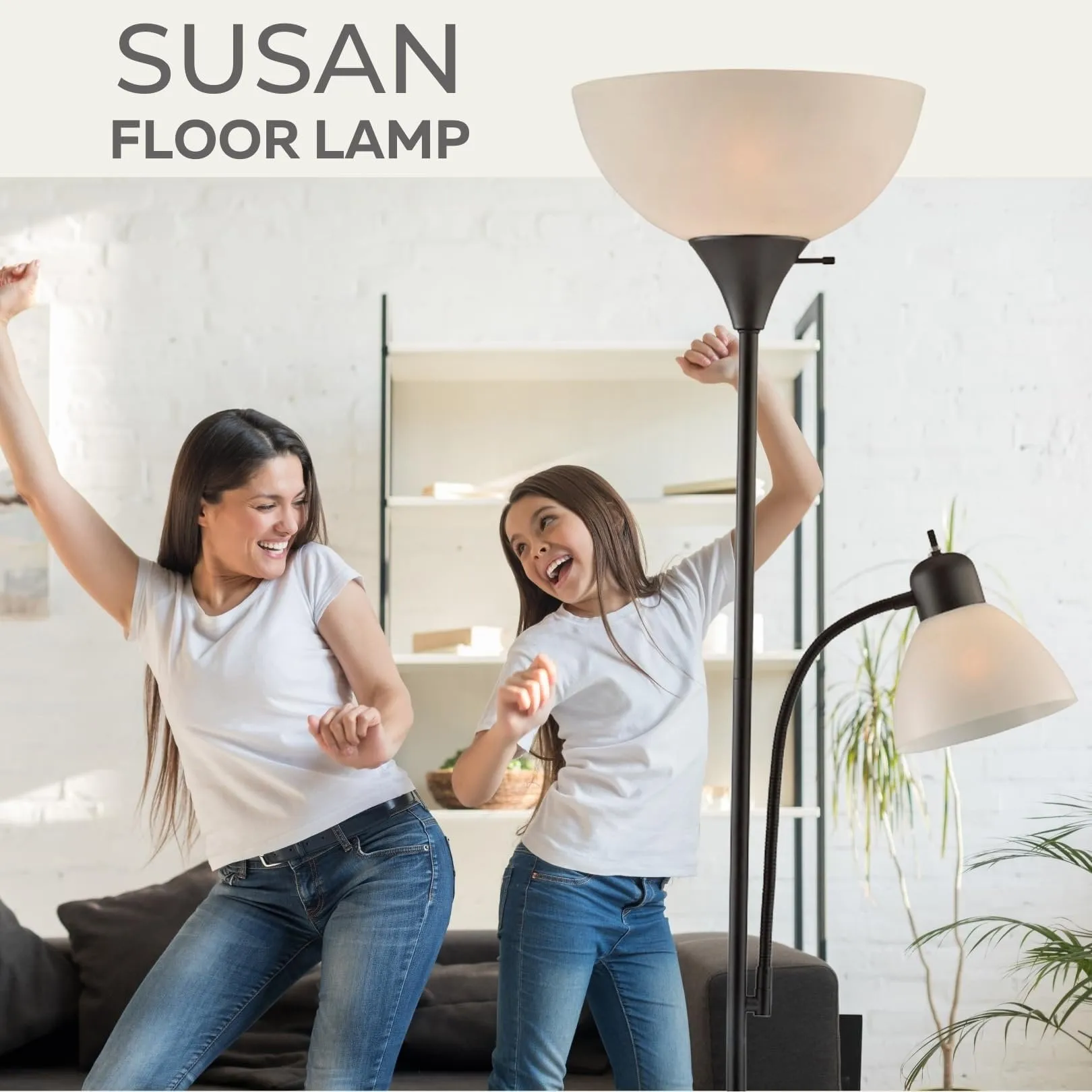 LIGHTACCENTS Floor Lamp with White Plastic Shades. Adjustable Standing Lamp. Reading Light. Head Lamp. Ideal Floor Lamps