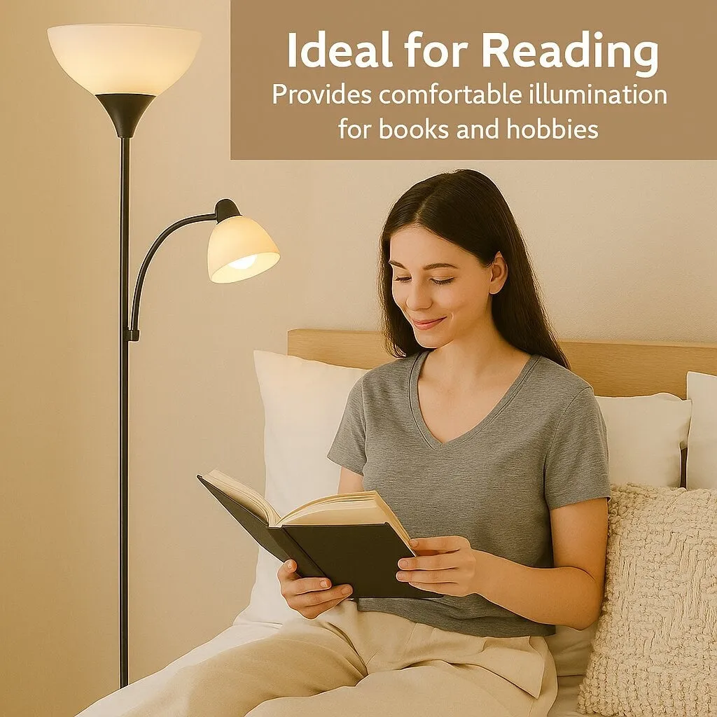 LIGHTACCENTS Floor Lamp with White Plastic Shades. Adjustable Standing Lamp. Reading Light. Head Lamp. Ideal Floor Lamps