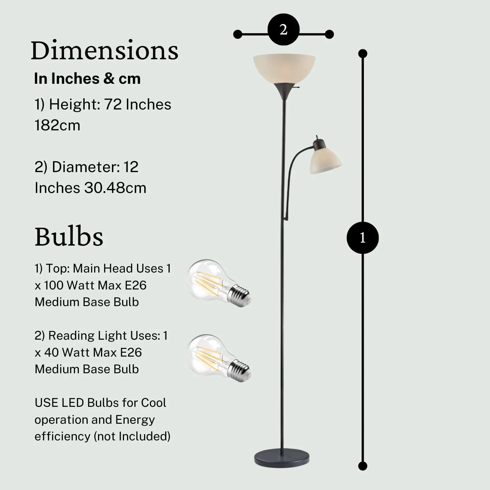 LIGHTACCENTS Floor Lamp with White Plastic Shades. Adjustable Standing Lamp. Reading Light. Head Lamp. Ideal Floor Lamps